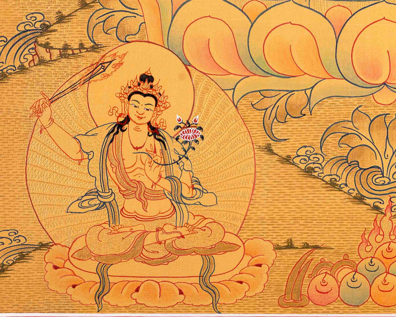 Full Gold Hand-Painted Vajrasattva Thangka | Divine Wisdom for Home Decor