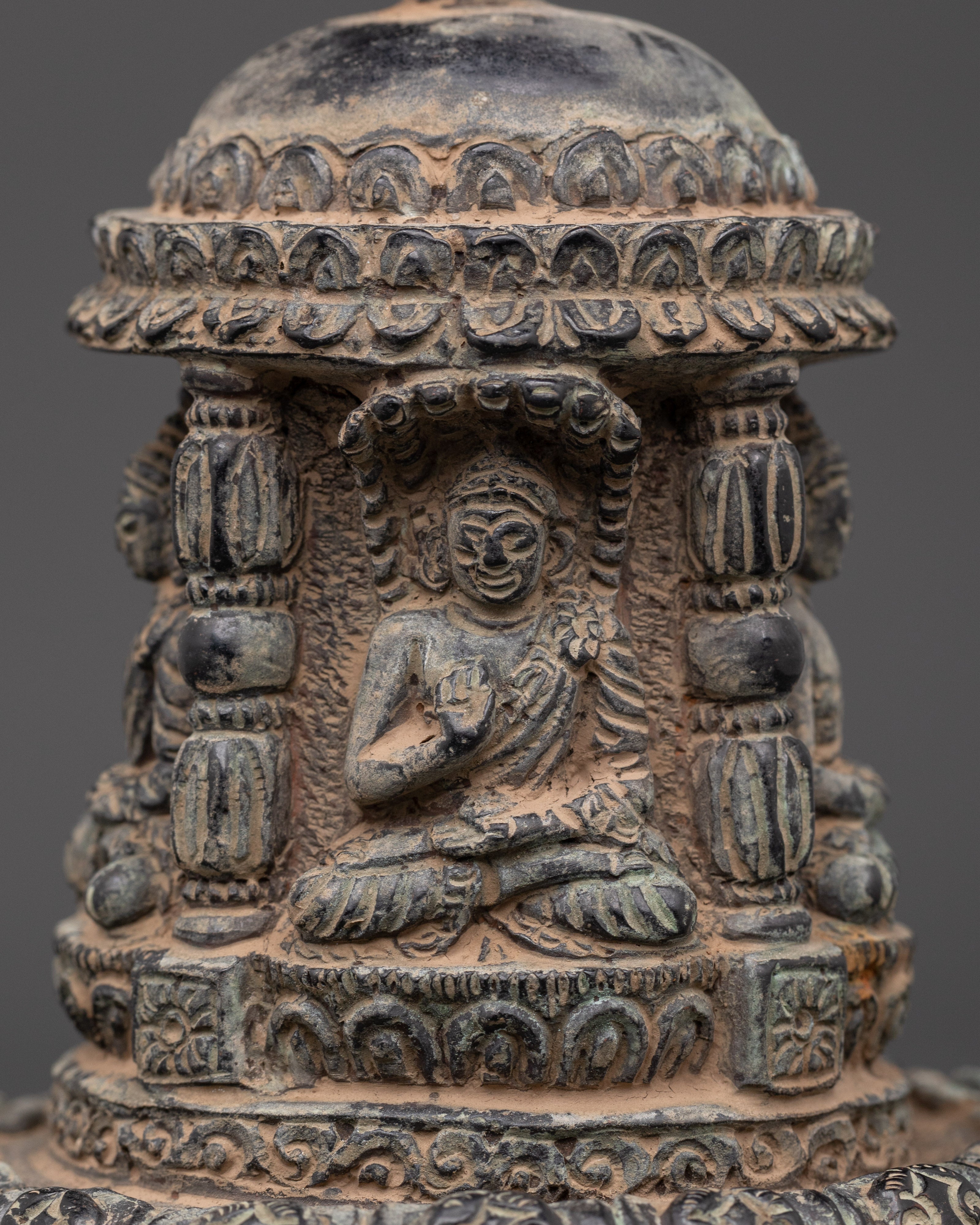 Handmade Ceremonial Buddhist Stupa | Copper Ritual Offering Sculpture for Meditation