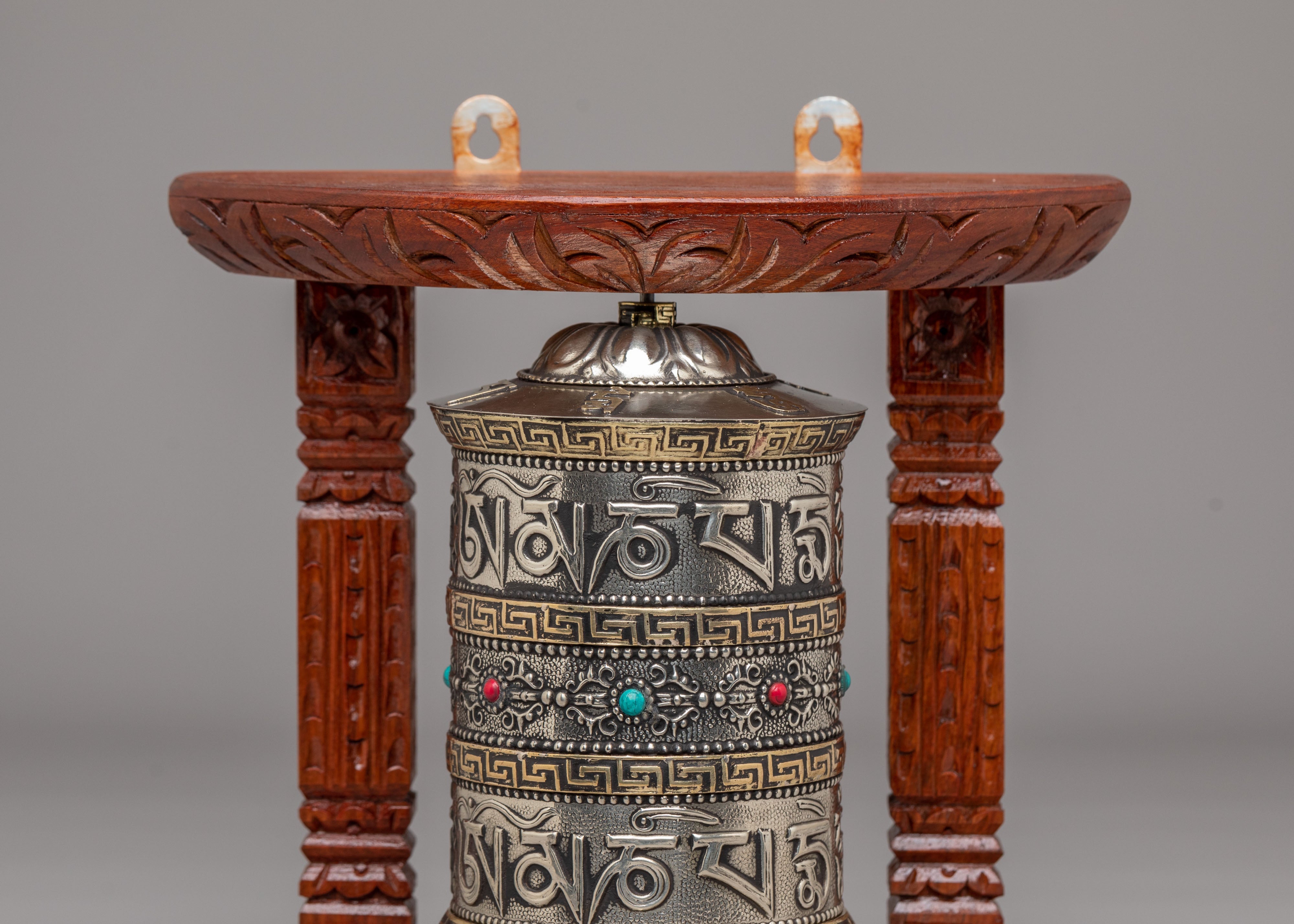 Decorative Prayer Wheel With Stand | Handcrafted Mantra Spinning Wheel