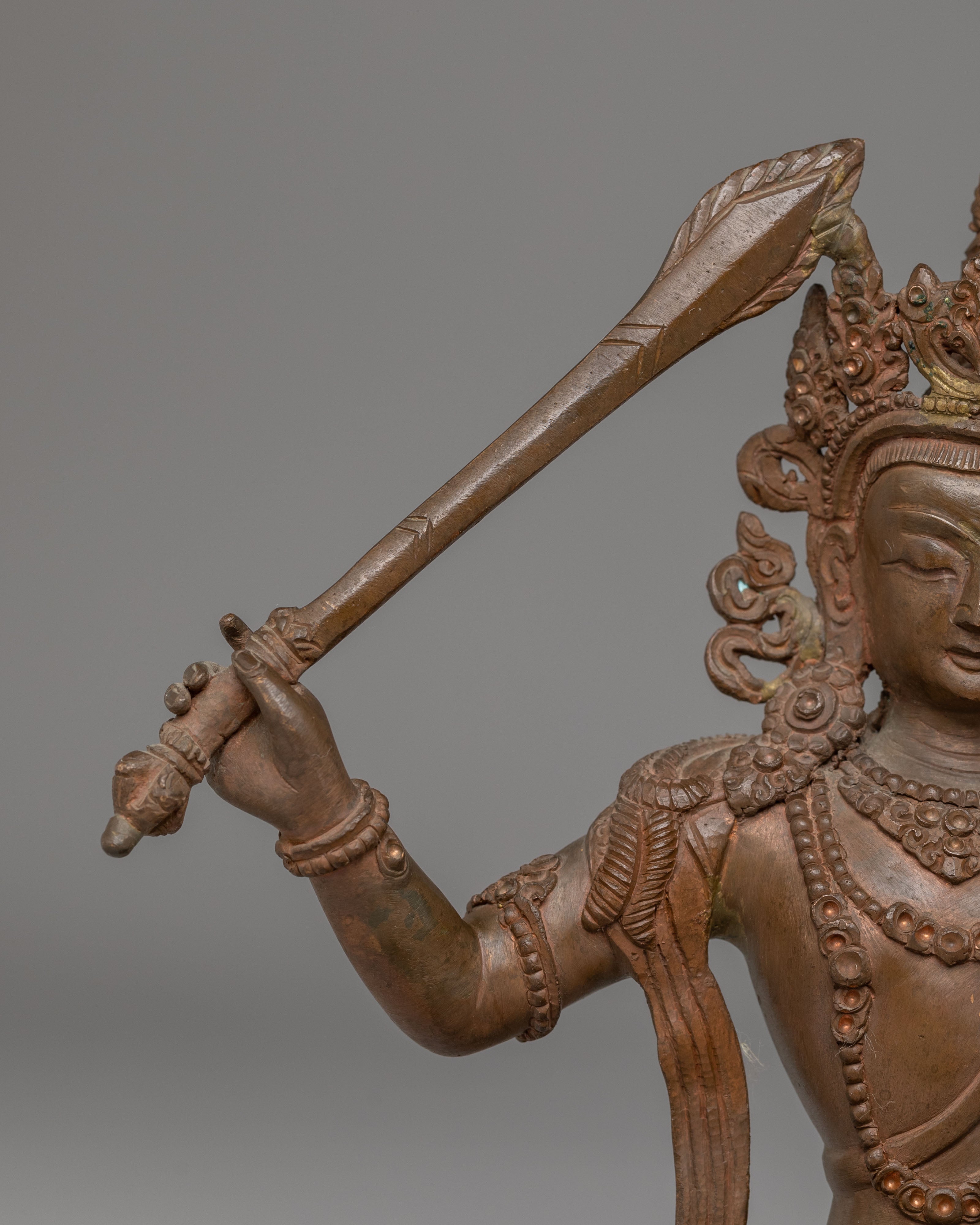 Sacred Wisdom Symbol Manjushri Statue | Tibetan Manjushri Oxidized Copper Art