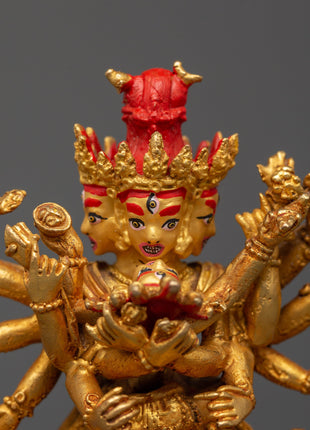 Chakrasambhara Statue in Gold-Plated Copper | Tantric Deity Sculpture for Zen Artwork