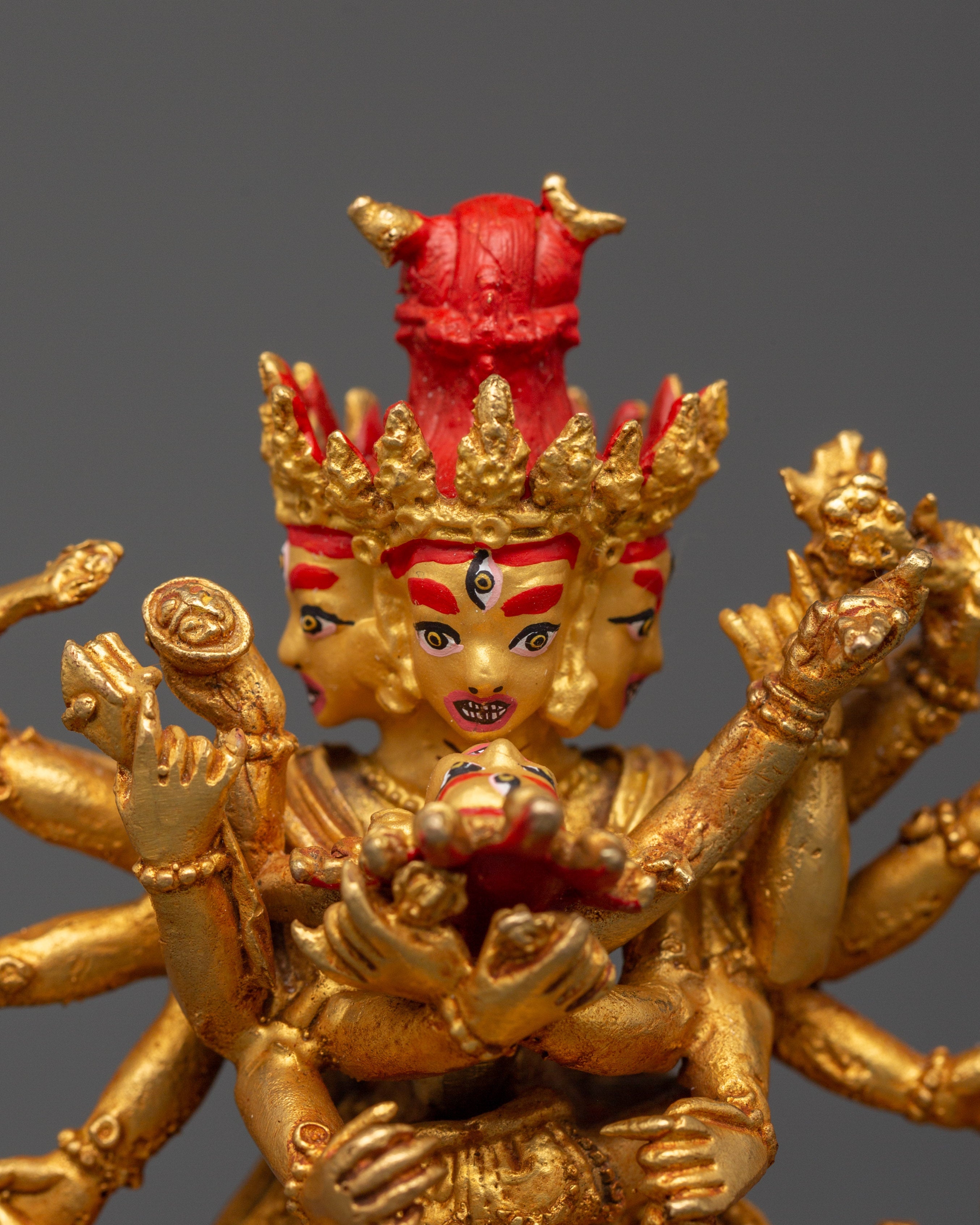 Chakrasambhara Statue in Gold-Plated Copper | Tantric Deity Sculpture for Zen Artwork