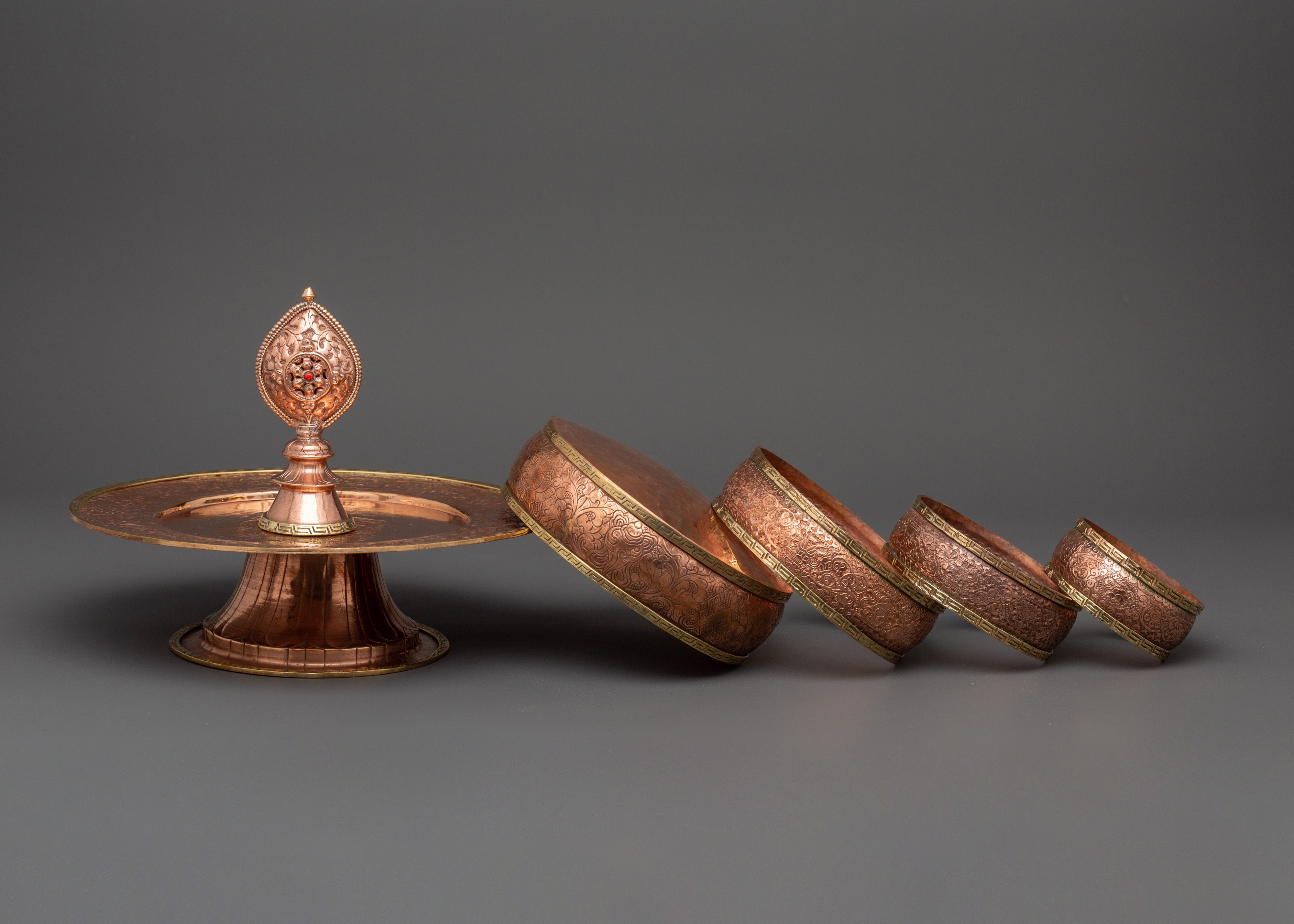 Copper Mandala Offering Set with Brass | Buffed Finish with Brass Accents