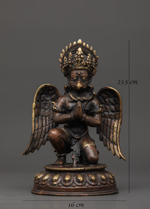 Oxidized Copper Garuda Bird Deity Statue