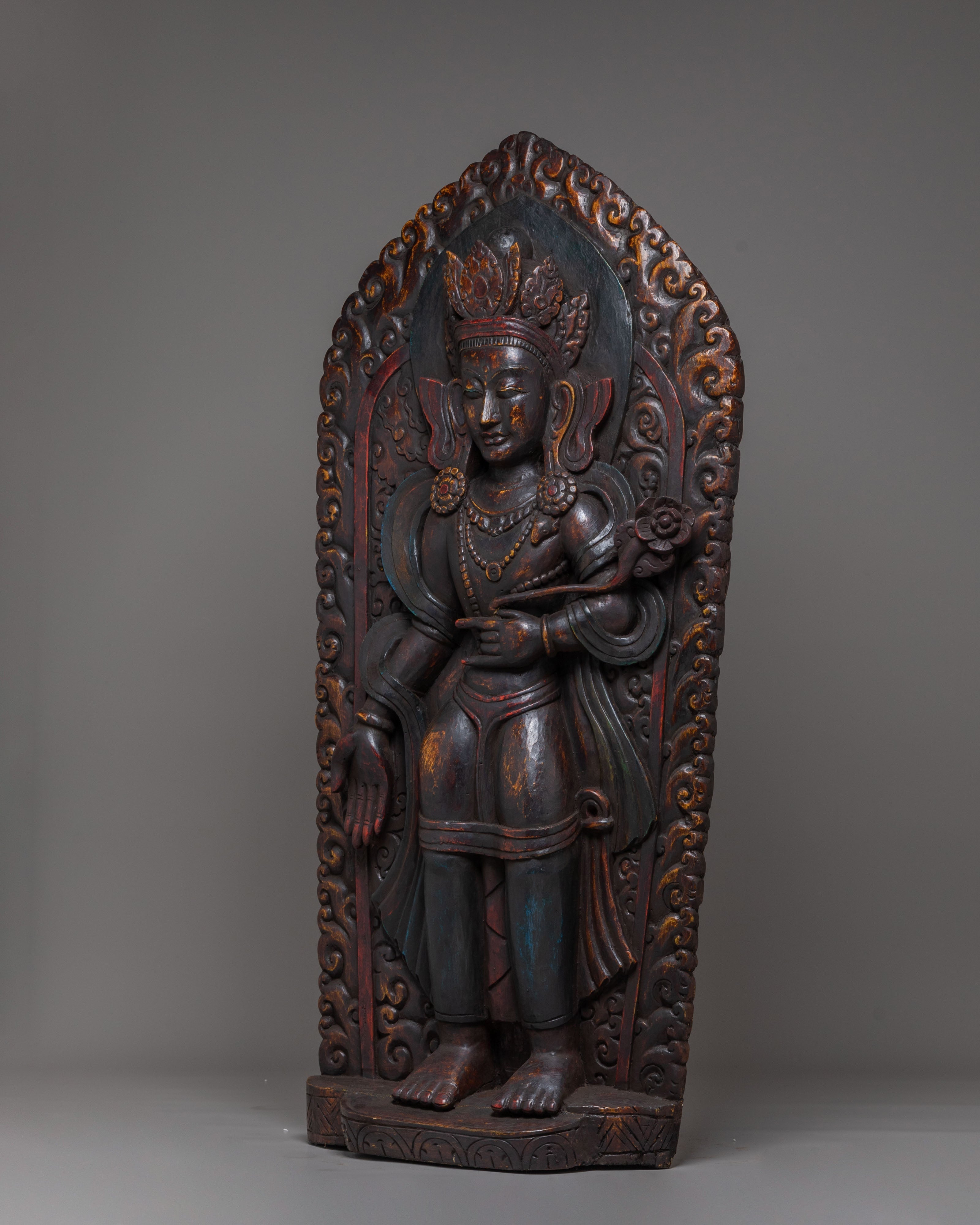 Lokeshwor Tibetan Spiritual Statue | Hand Carved Wooden Avalokiteshvara Art