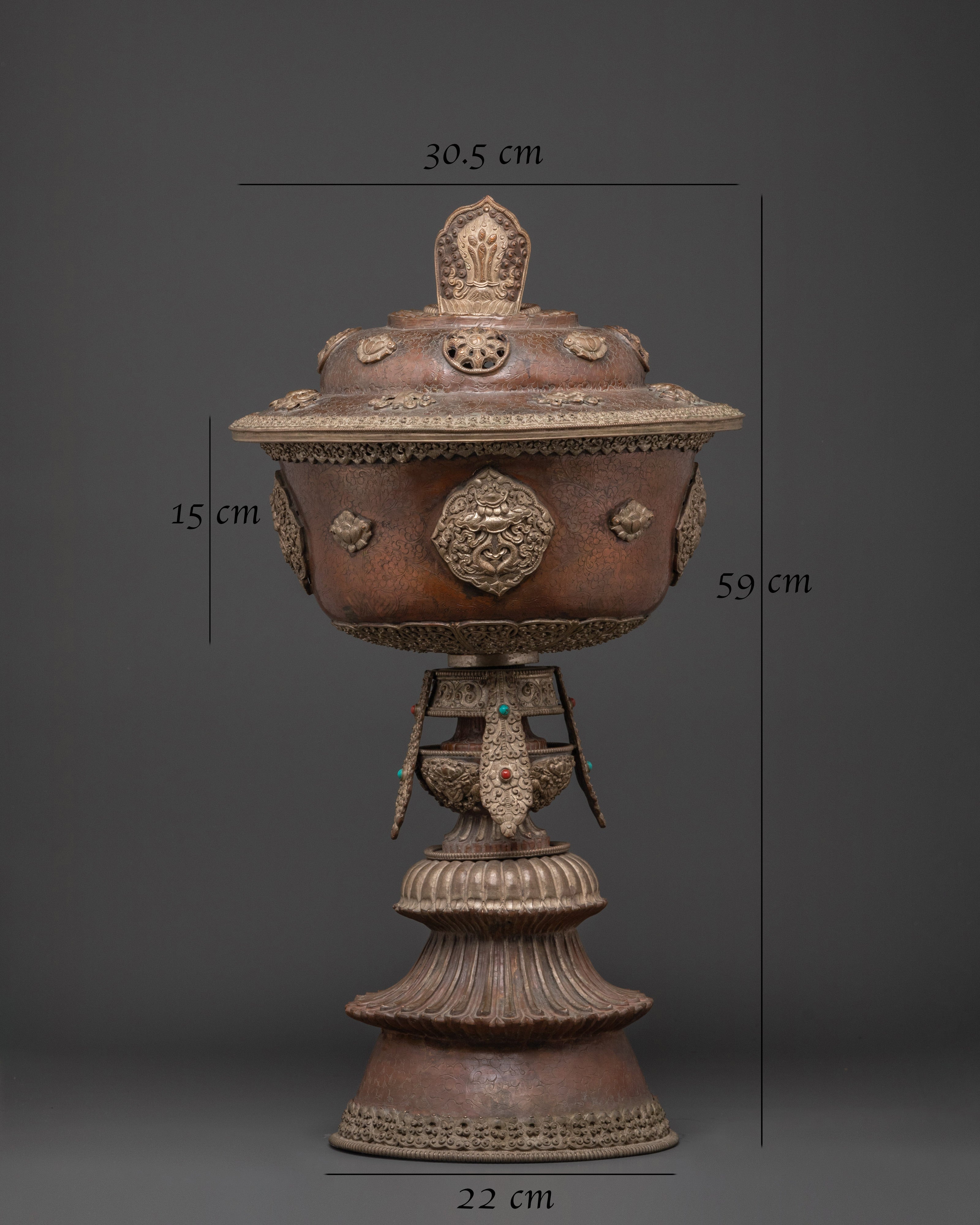 Handmade Spiritual Butter Lamp | Unique Oxidized Copper & Silver Plated Design