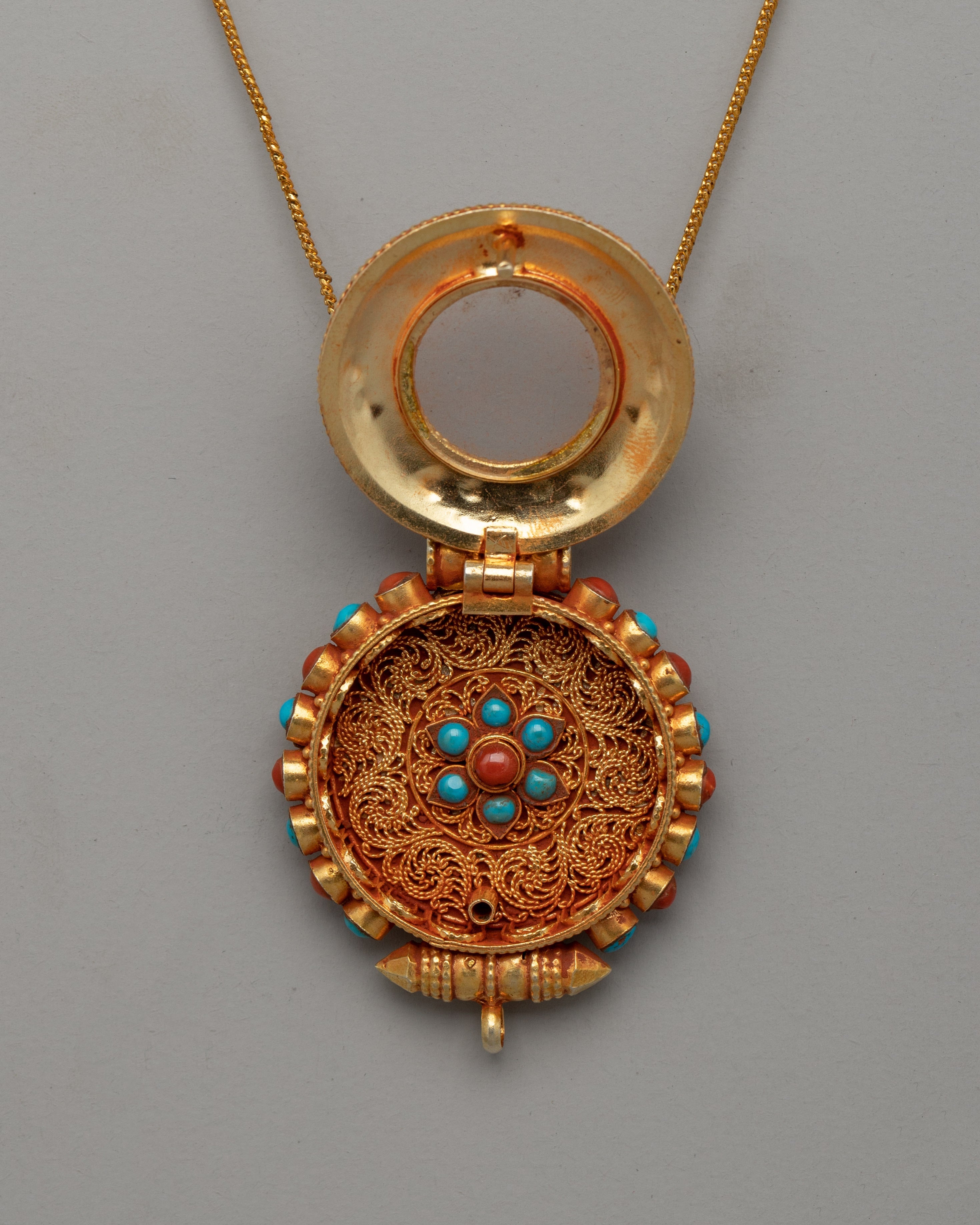 Handcrafted Gold-Plated Tibetan Pendant | Gemstones Spiritual Jewelry