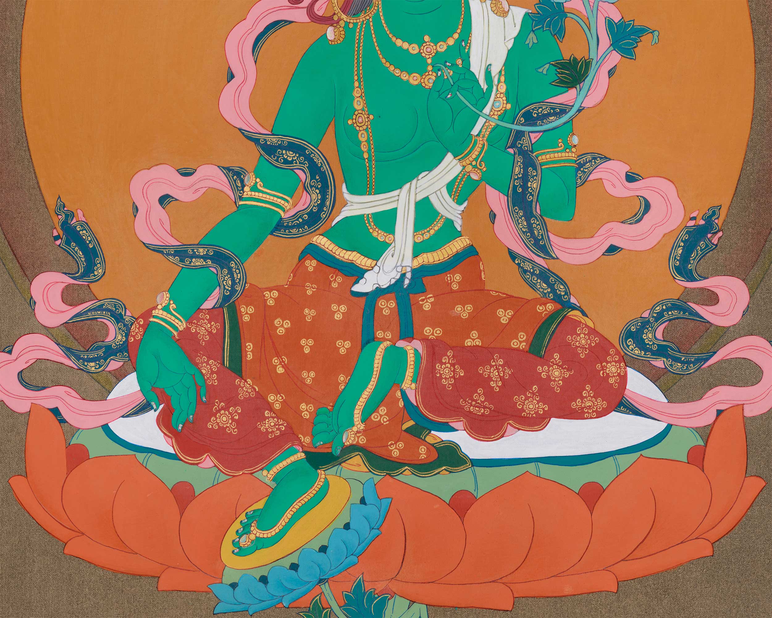 Tibetan Bodhisattva Green Tara Painting | Goddess of Compassion and Swift Action