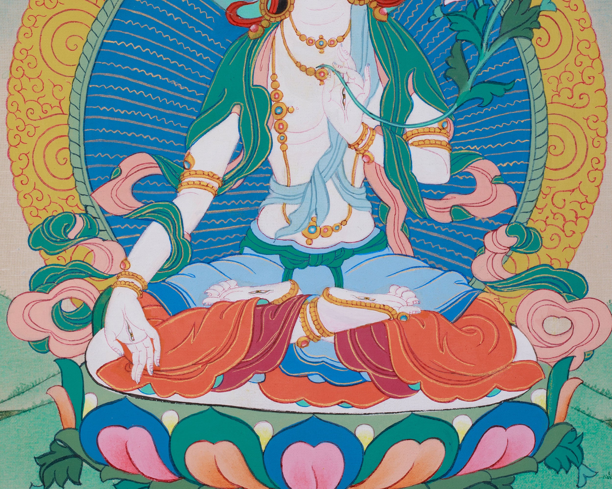 30 cm White Tara Thangka | Goddess of Longevity and Healing