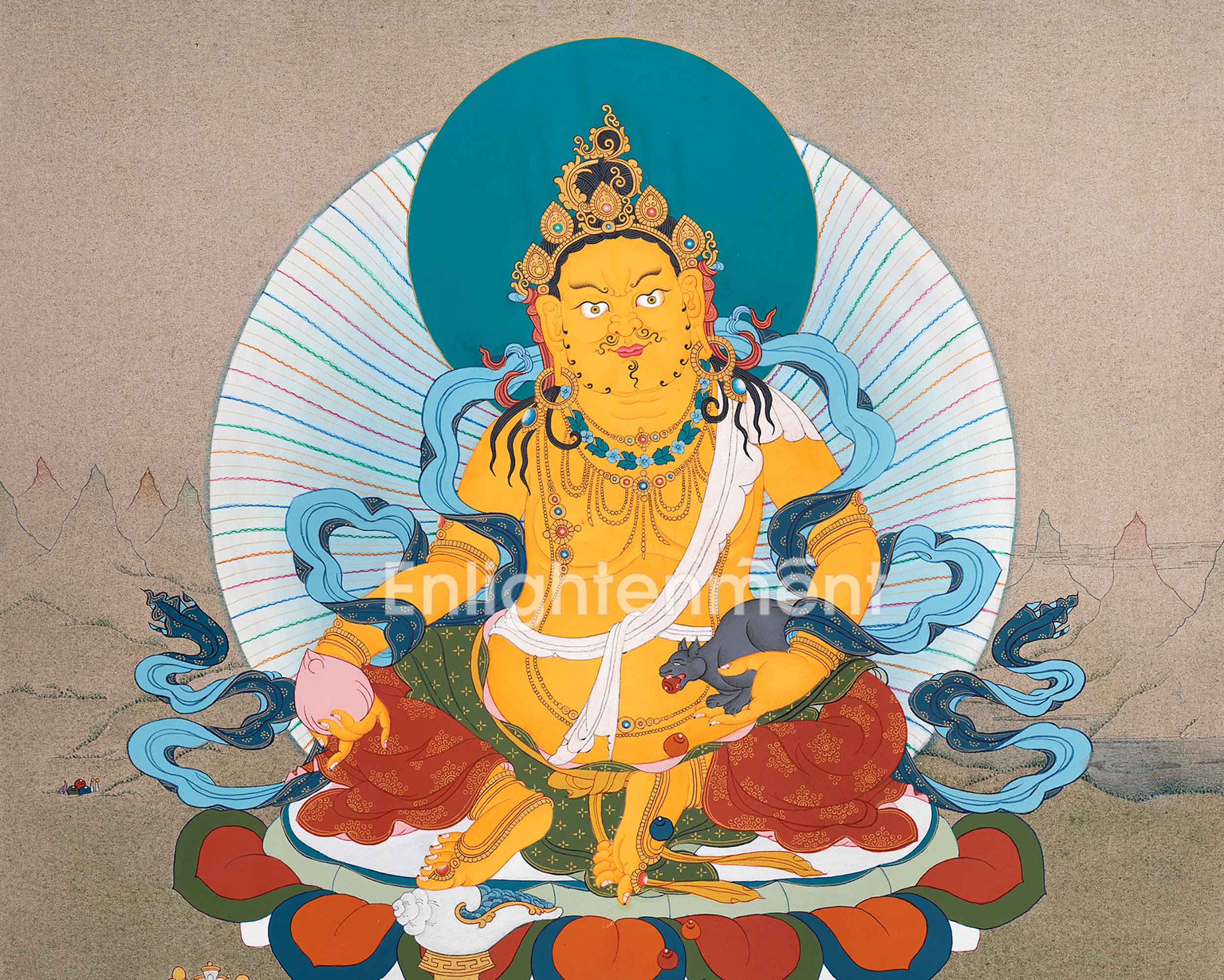 Tibetan Dzambhala Thangka Painting | Guardian of Wealth and Abundance | Wall Art for Financial Blessings