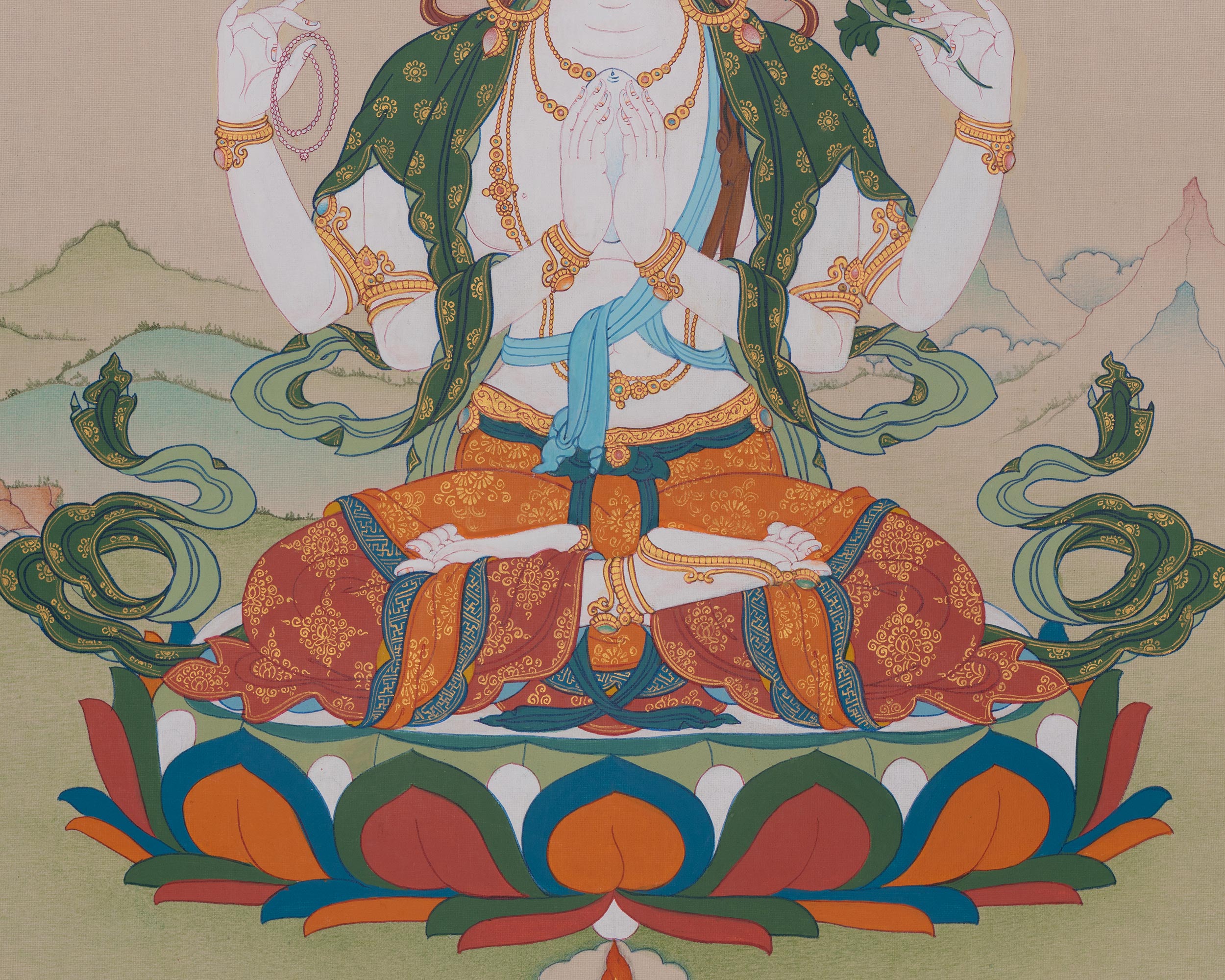 Chenrezig Sacred Thangka | Bodhisattva Deity | Avalokiteshvara Art | Wall Hanging