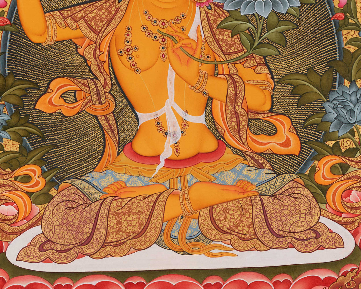 Manjushree The Deity of Wisdom Thangka  | Amitayus , Vajrapani & Chengresig Fine Quality Acrylic Art | Wisdom Buddha