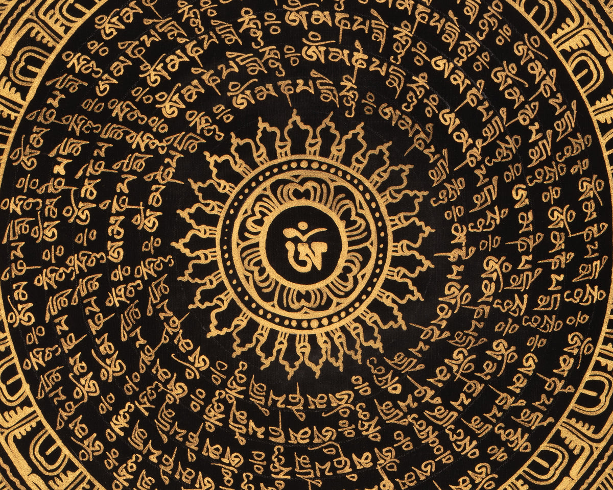 Mantra Mandala Tibetan Art | Hand-Painted Thangka | Spiritual Artwork
