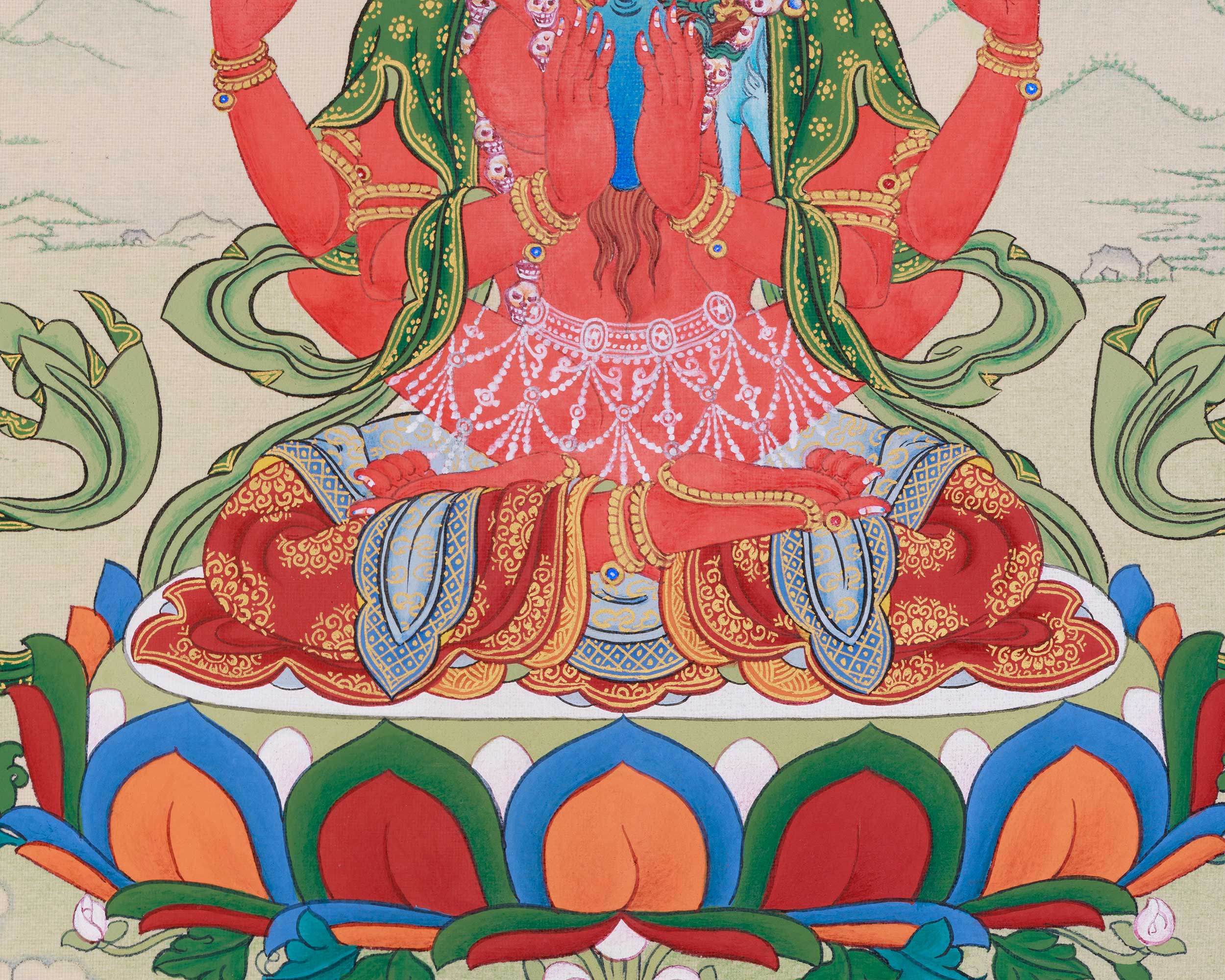 Red Chenrezig Thangka | Gyalwa Gyasto with Consort