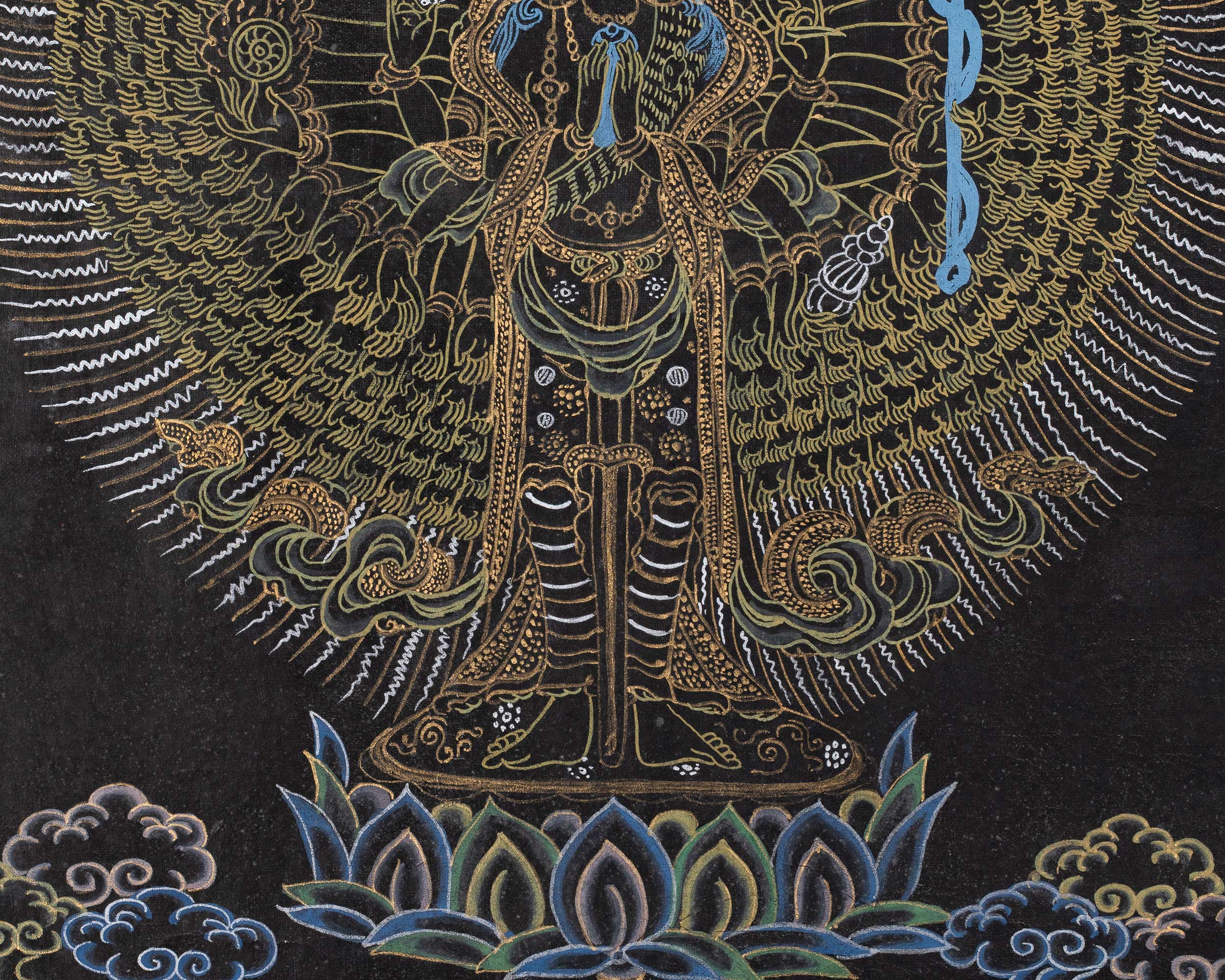 Tibetan Thousand-Armed Avalokiteshvara Thangka | Symbol of Compassion and Protection