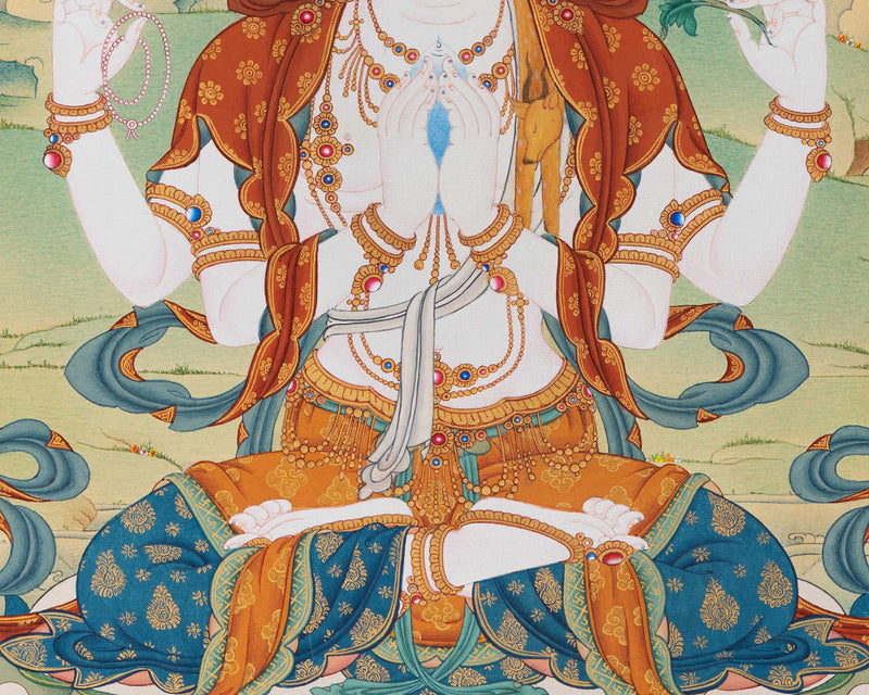 Chenrezig Thangka Print | Bodhisattva Canvas Print With High-quality Giclee