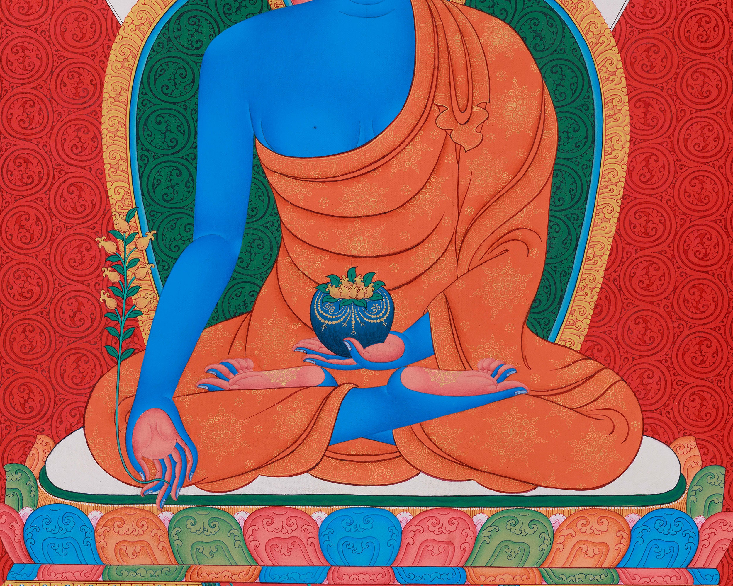 Tibetan Healing Medicine Buddha Thangka | Sacred Kadampa Style Art