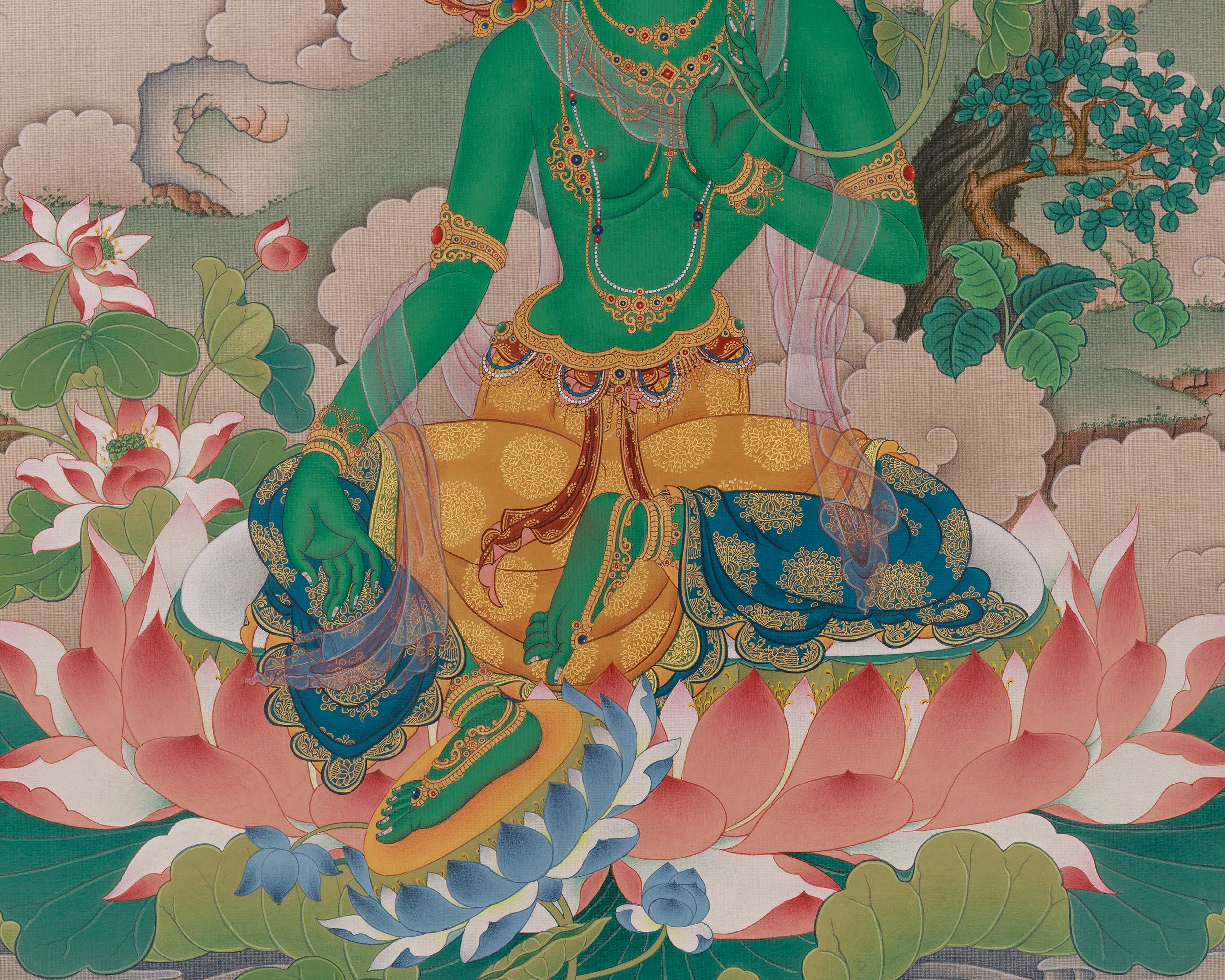 Goddess of Compassion Green Tara Thangka | Shyama Tara | female Buddha