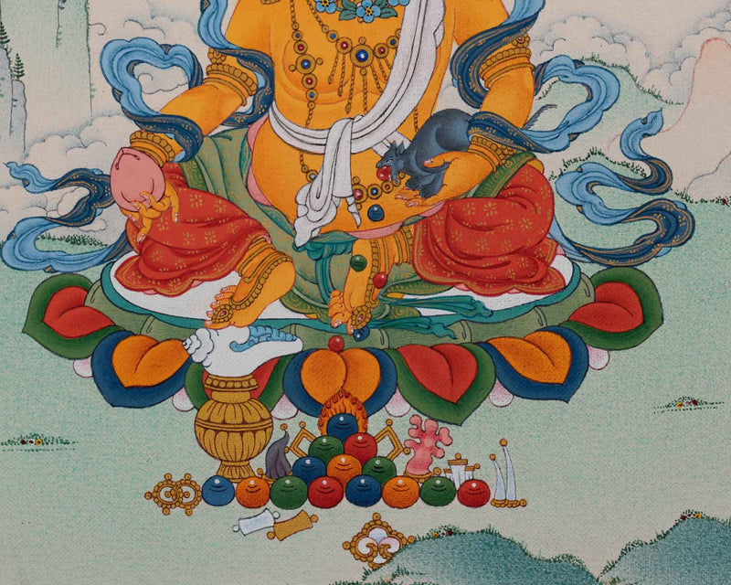 Yellow Dzambhala Thangka - Beacon of Wealth and Fertility | Himalayan Art