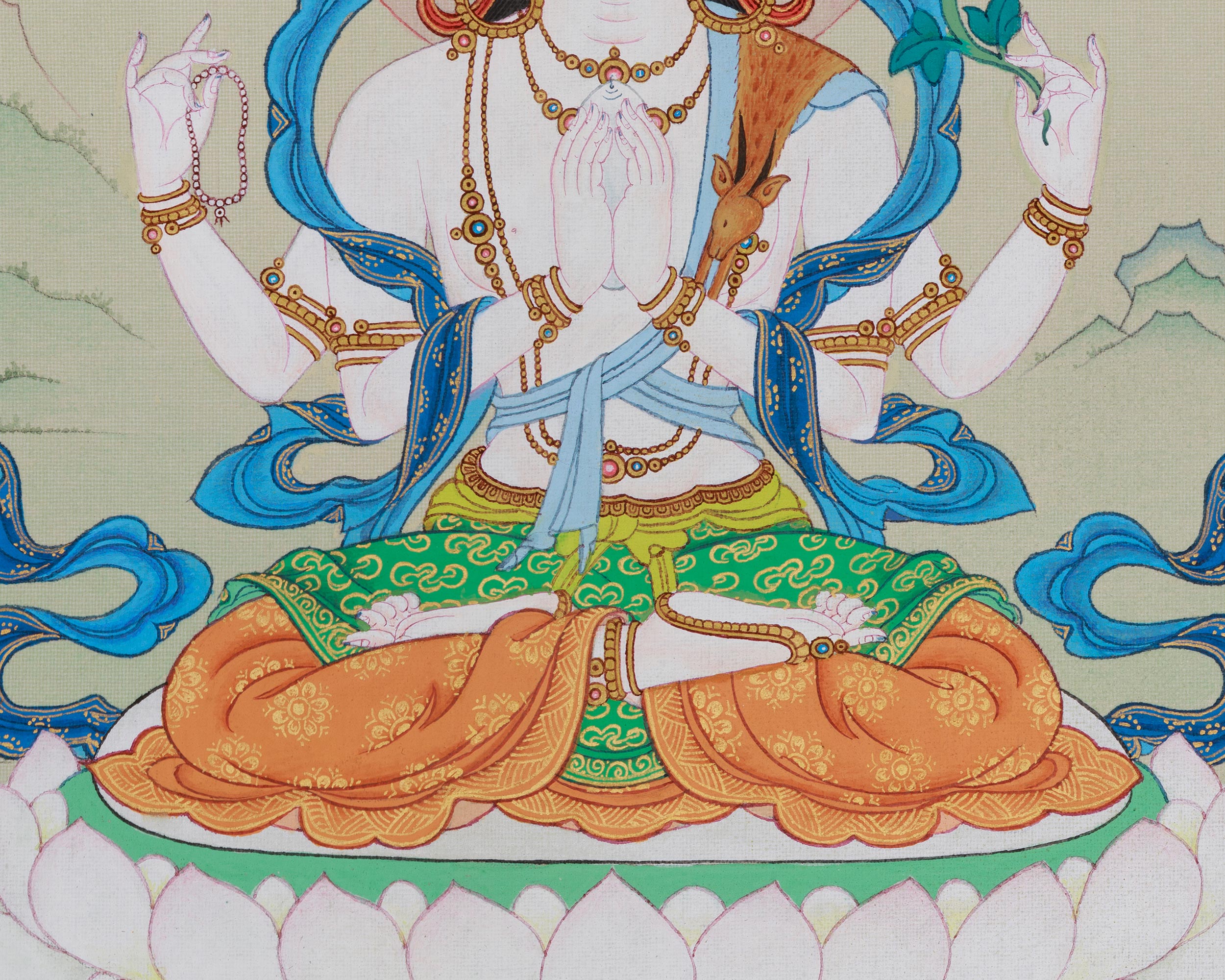 Chenrezig Bodhisattva of Compassion Thangka | A Sacred Thangka of Love, Peace, and Healing