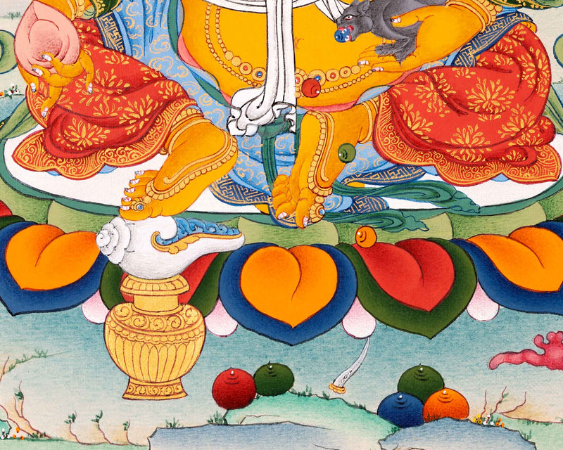 Karma Gadri Thangka of Dzambala, Buddhist Kubera