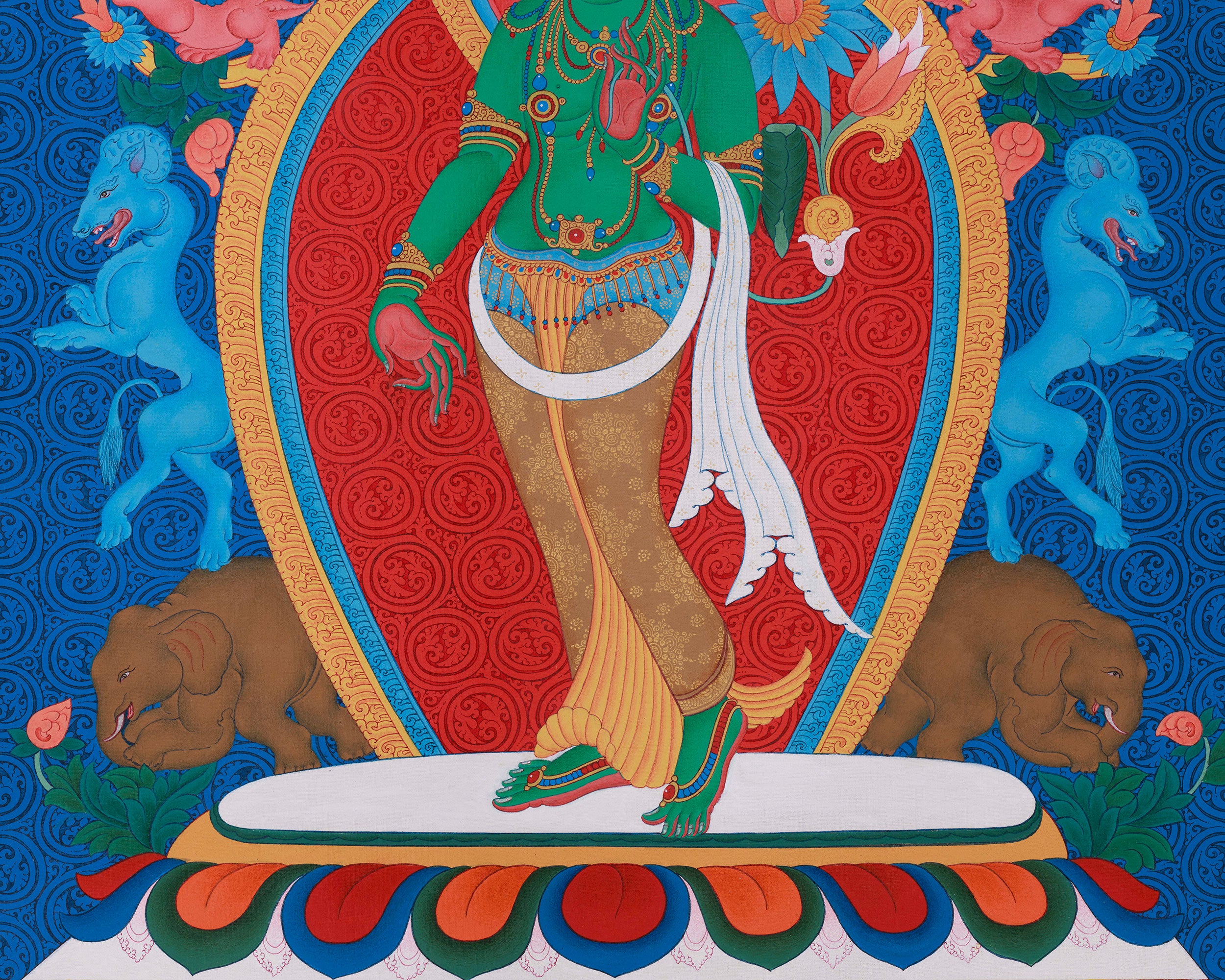 Divine Standing Green Tara Painting | The Goddess of Compassion and Swift Protection