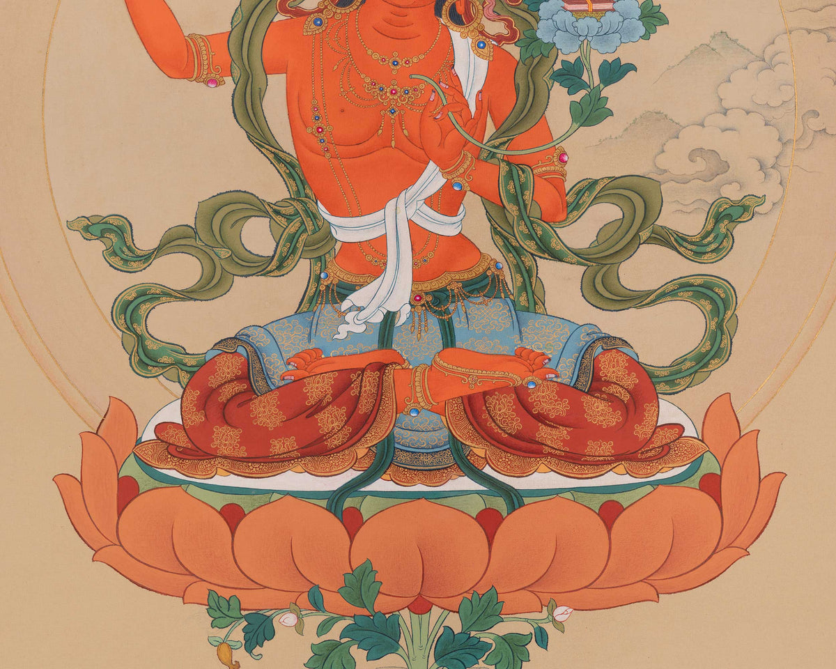 Divine Manjushri Thangka | Buddhist Art of Wisdom and Enlightened Knowledge