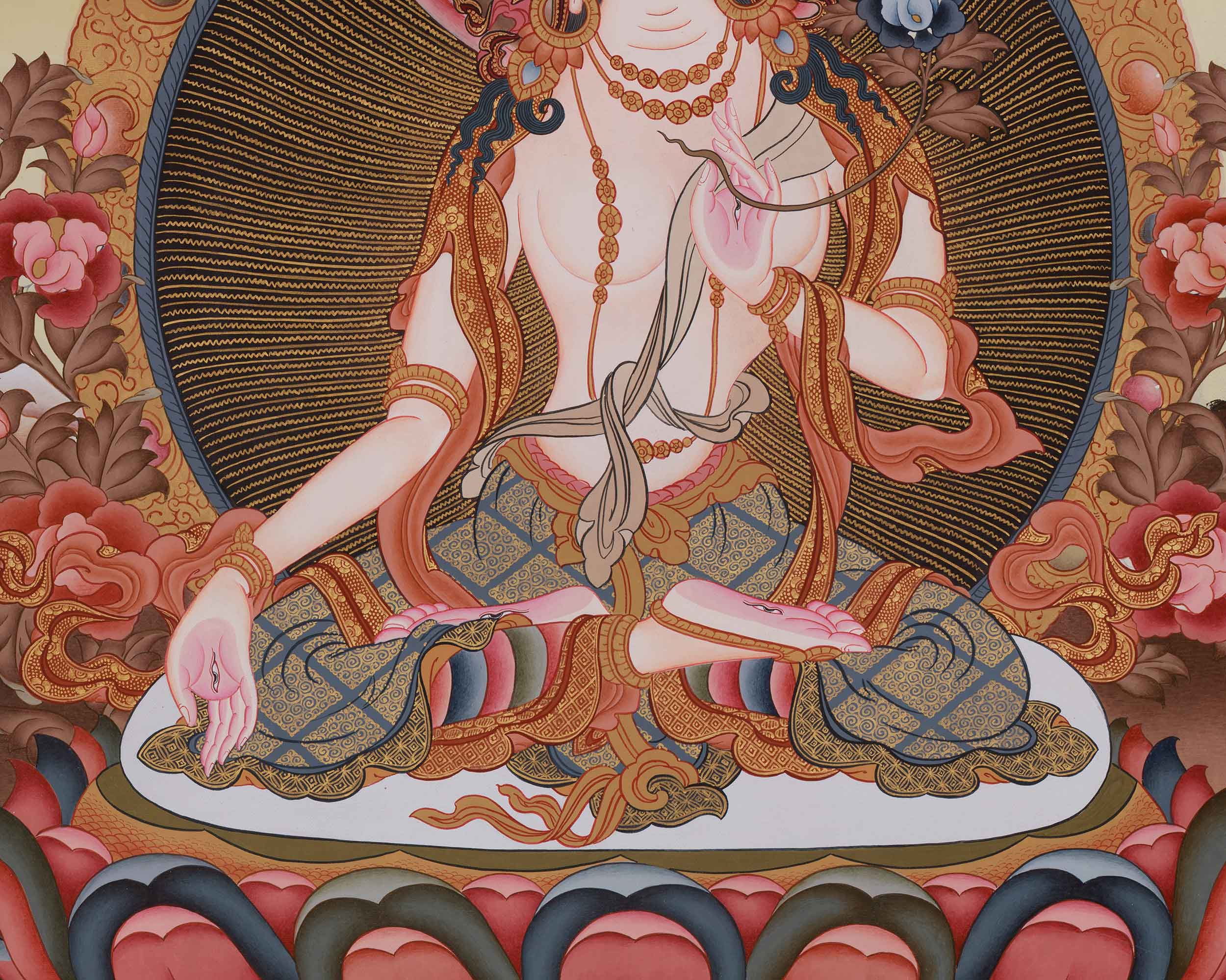 Handmade Seven-Eyes White Tara Painting | The Goddess of Protection and Spiritual Awakening