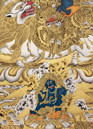 Rare Five Dzambhalas Thangka Masterpiece | Pure Silver & Gold Splendor