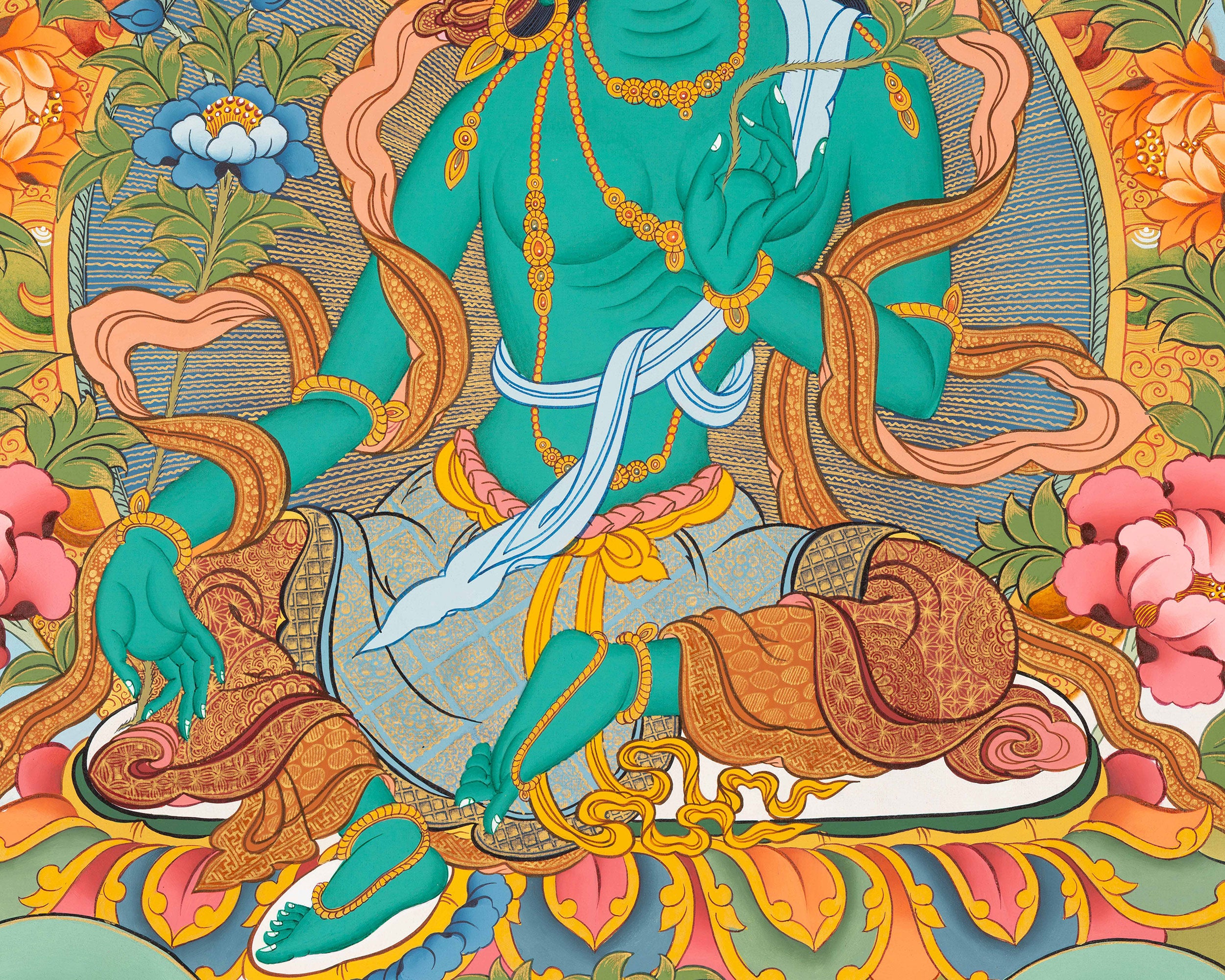 Traditional Goddess Green Tara Painting | Mother of Compassion and Swift Protector