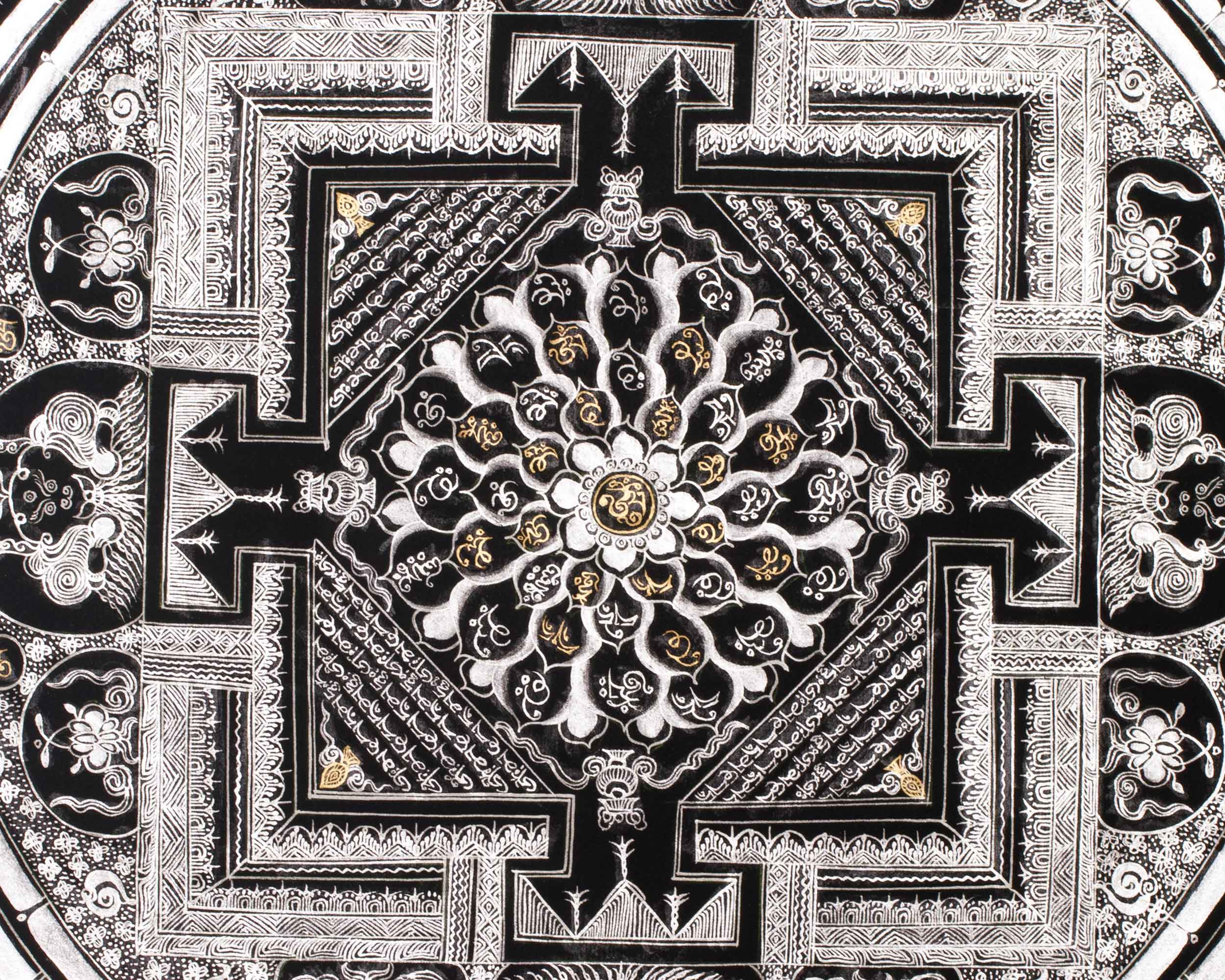 Silver Mantra Mandala Painting | Hand-Painted Mandala for Meditation