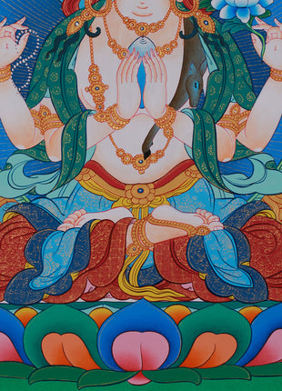 Hand Painted Chenrezig Thangka | Avalokiteshvara Thangka Art