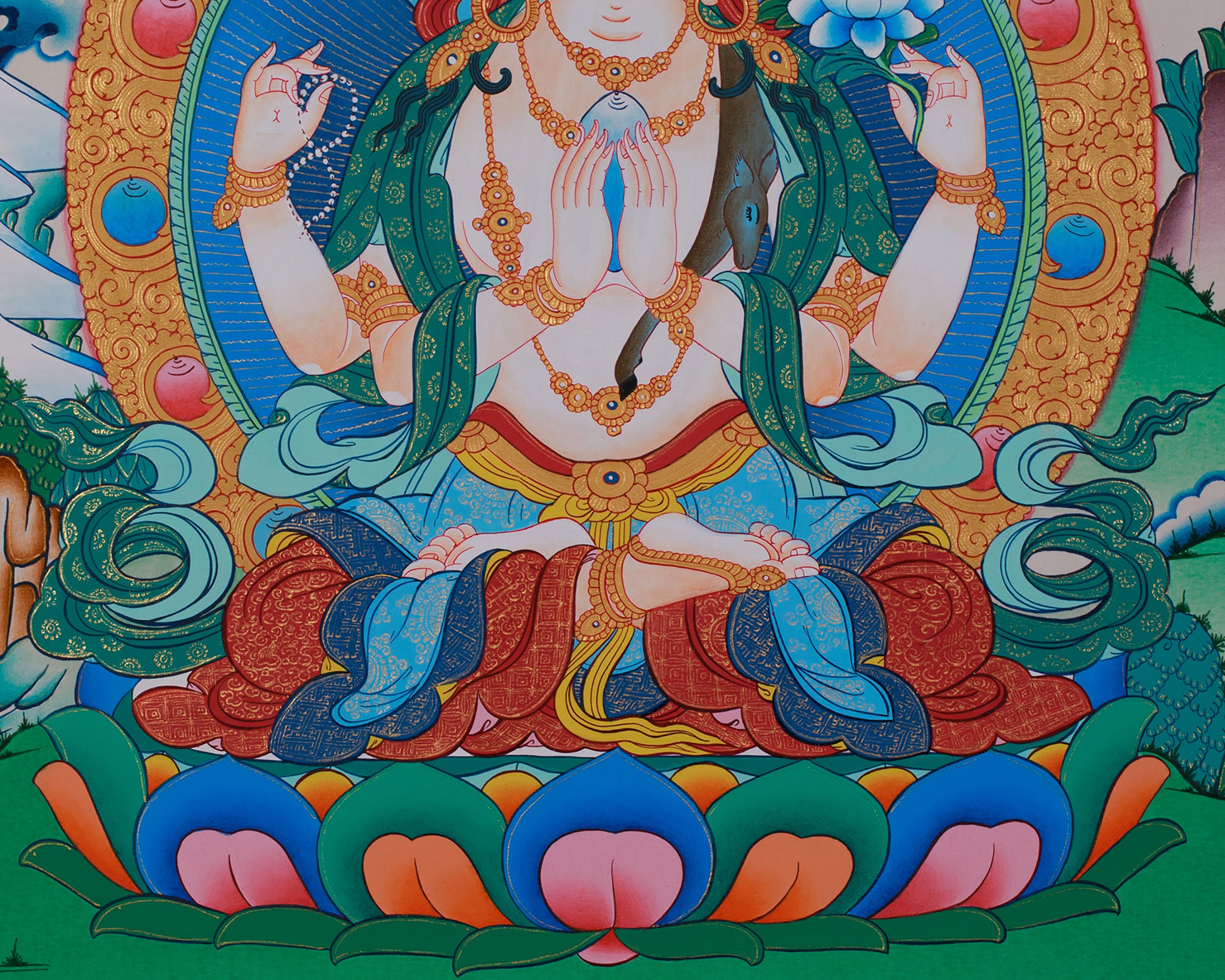 Hand Painted Chenrezig Thangka | Avalokiteshvara Thangka Art
