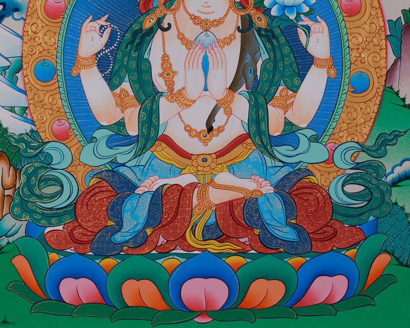 Hand Painted Chenrezig Thangka | Avalokiteshvara Thangka Art