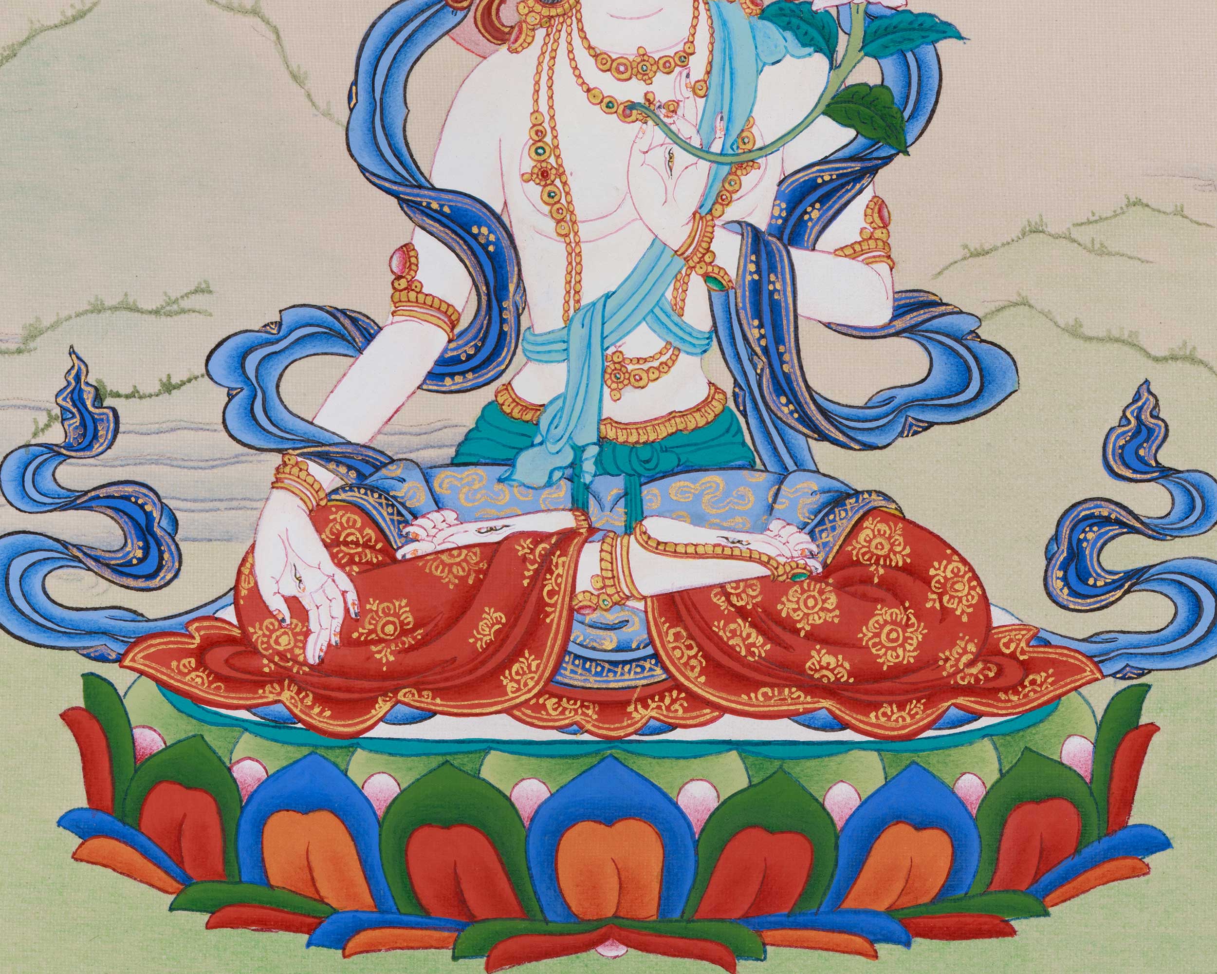 Sita Tara Tibetan Deity Thangka | Handmade Healing Deity