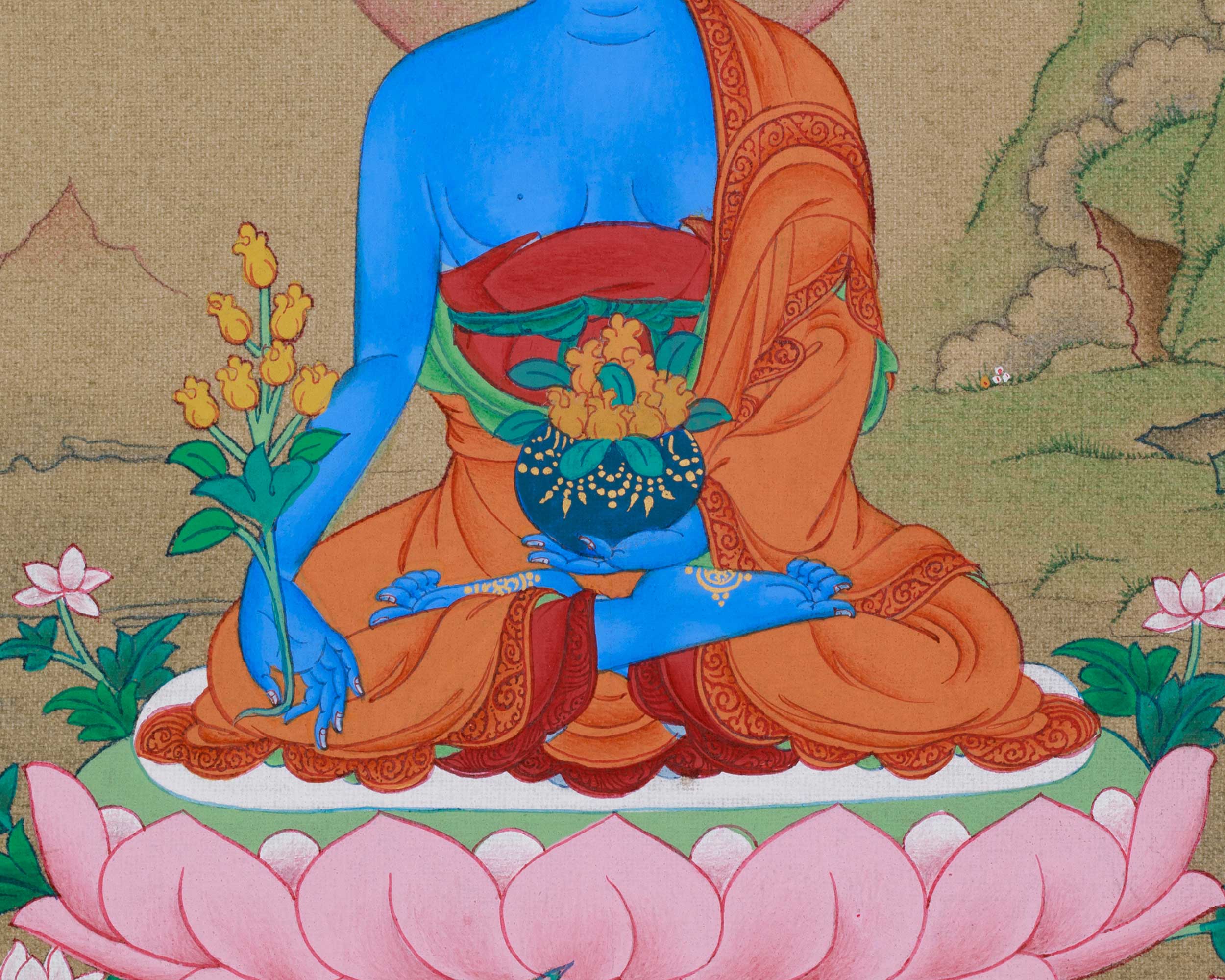 Tibetan Buddha Bhaisajyaguru Thangka | Buddhist Art for Protection and Meditation