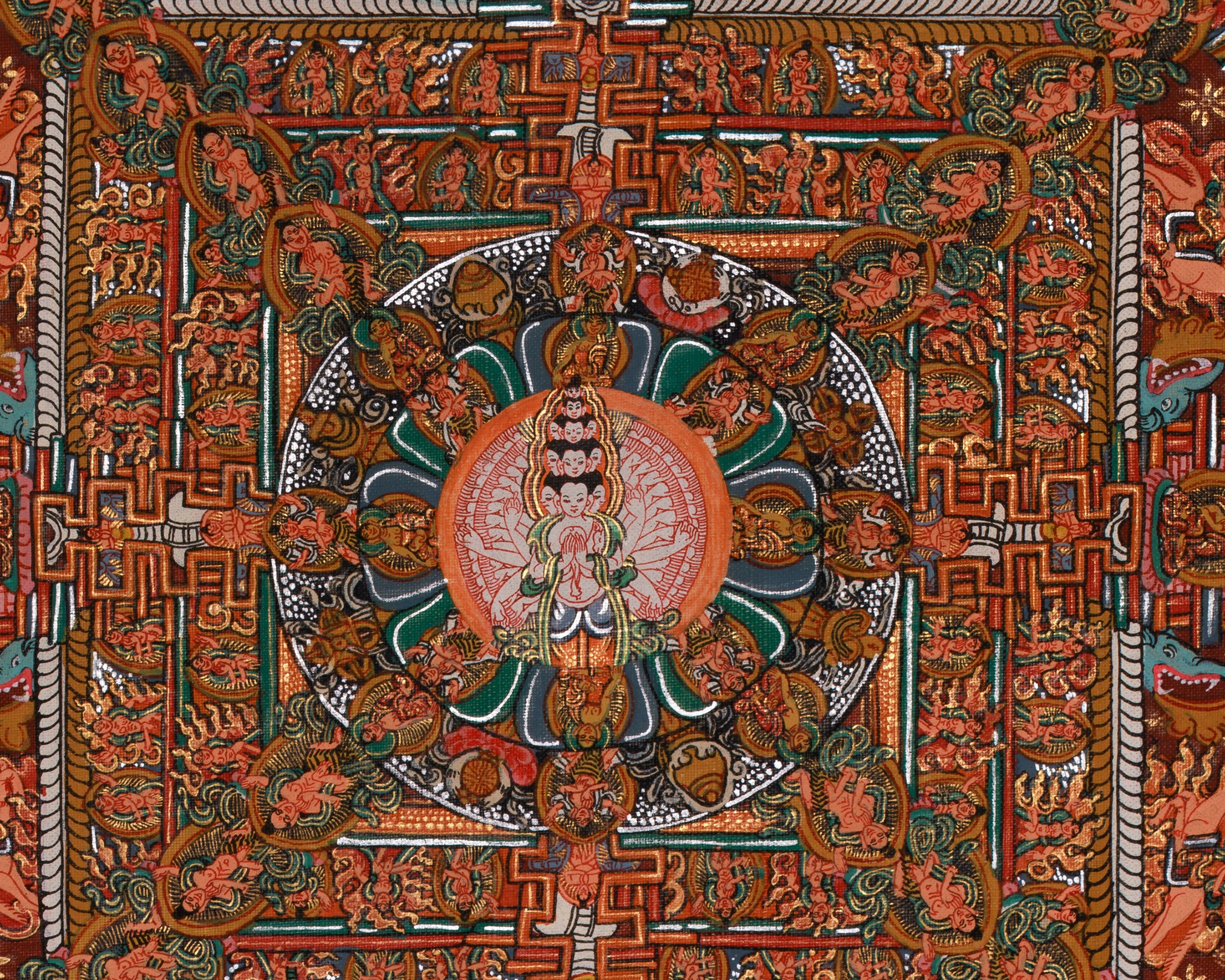 Vintage Avalokiteshvara Mandala | Celestial Beings & Cosmic Guardians