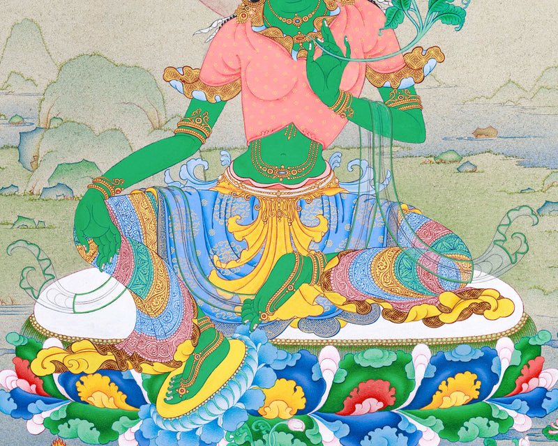 Handpainted Masterpiece Thangka of Green Tara