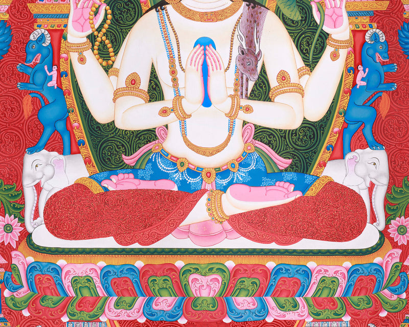 Tibetan Avalokitesvara, Chenrezig Thangka | Enlightened Bodhisattva | Paubha Art