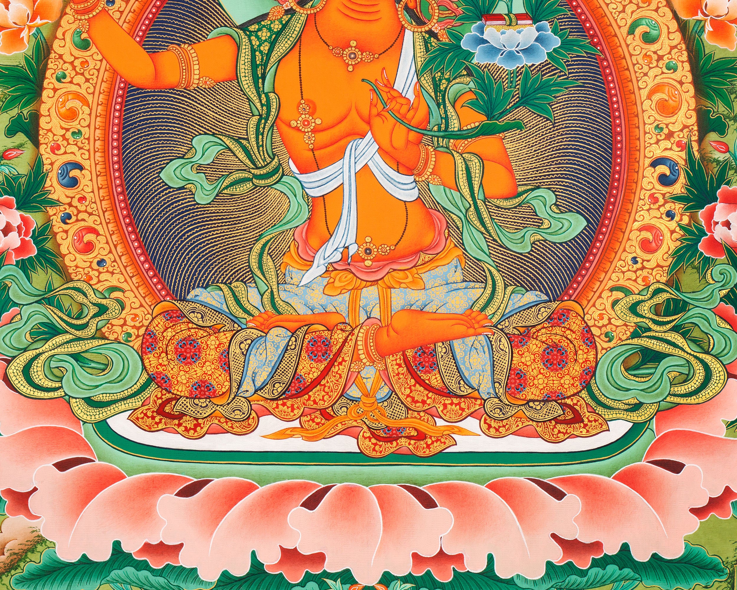 Buddhist Deity Manjushri Thangka | Sacred Buddhist Art of Wisdom and Compassion
