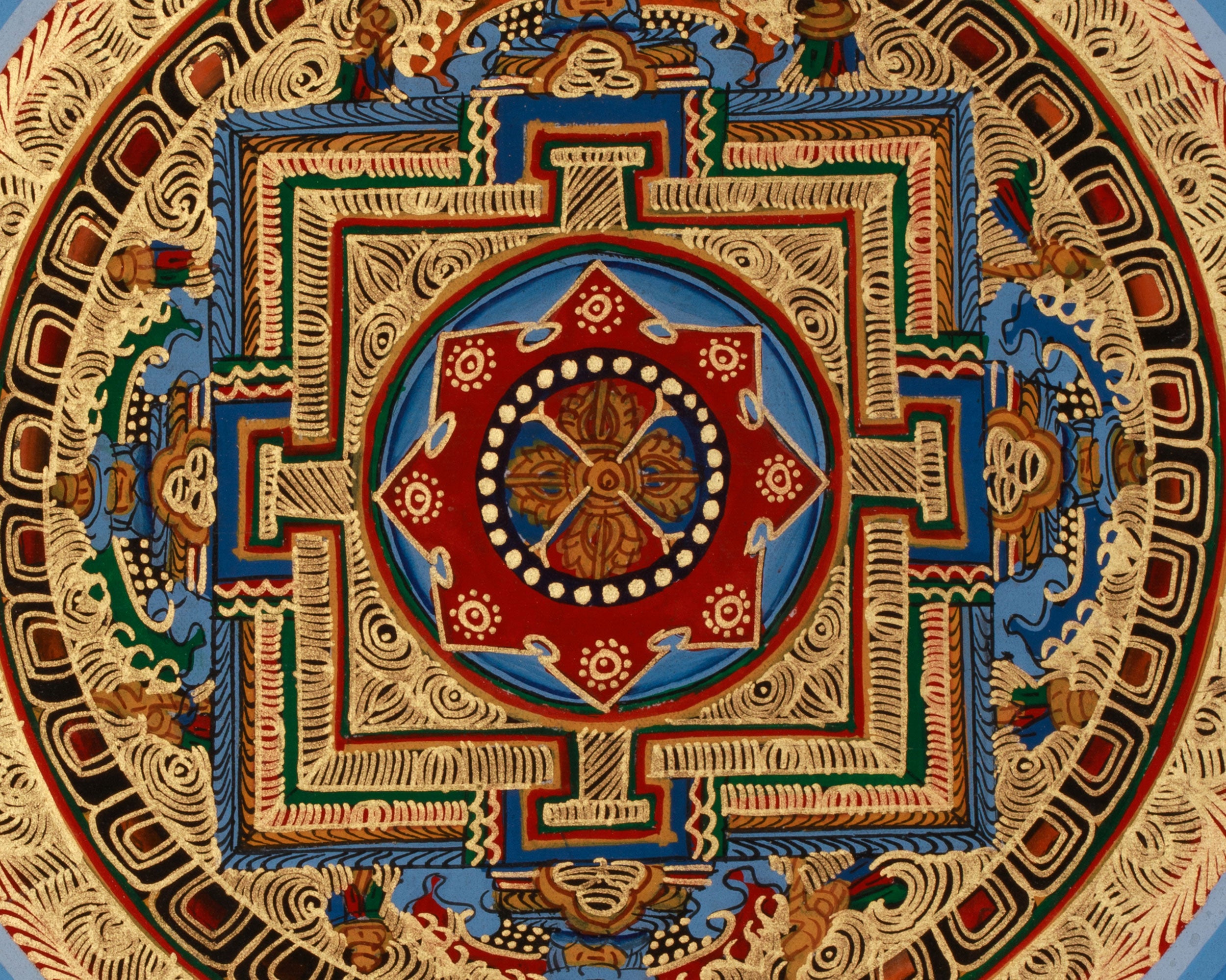 Gold Double Vajra Mandala Thangka | Buddhist Art on Cotton Canvas