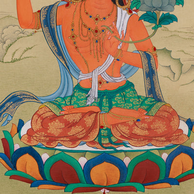 Traditional Manjushri With Mitrupa Thangka | A Gateway to Insight
