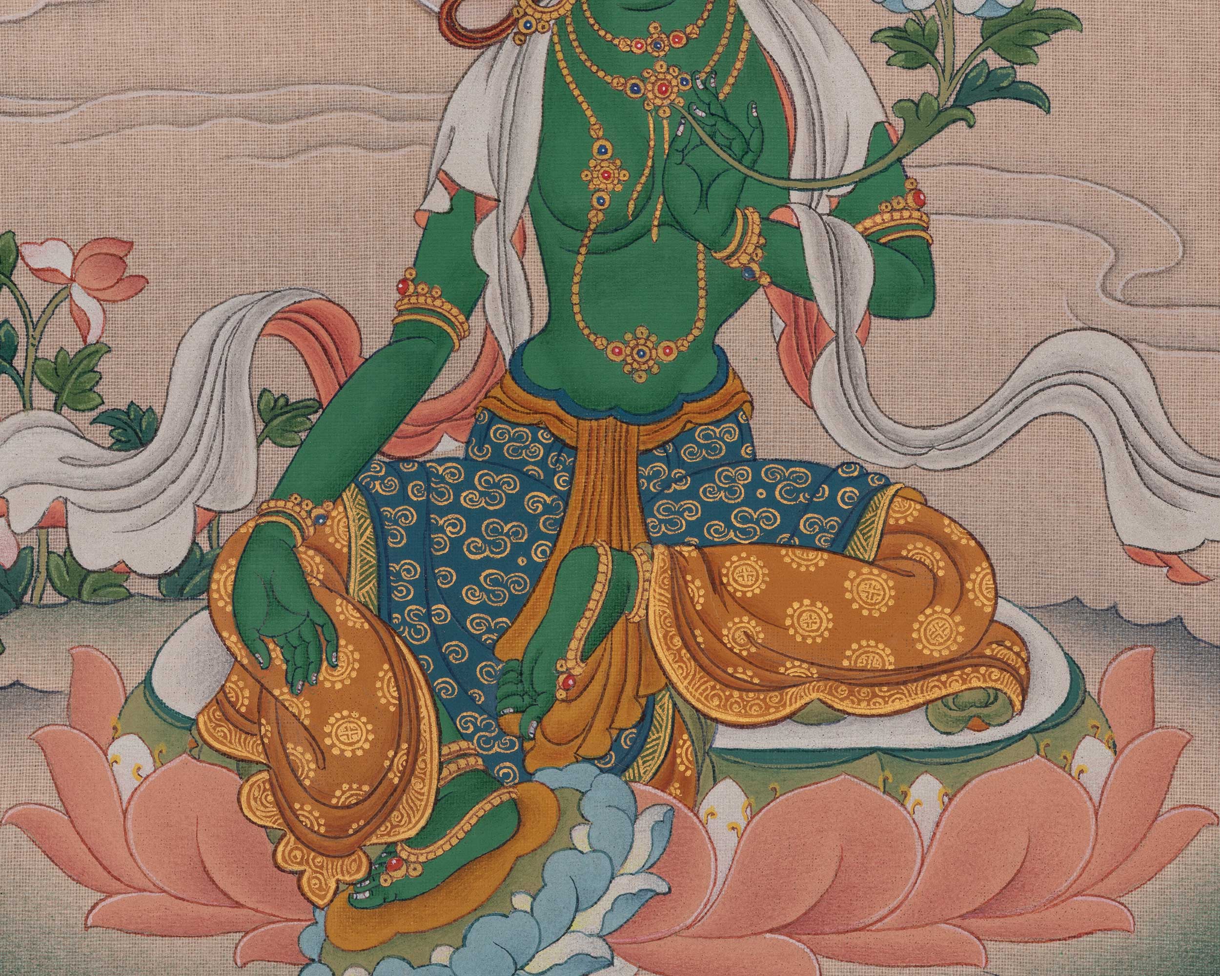 Green Tara Female Buddha Thangka | Mother of Liberation | Embodies Swift, And Active Compassion