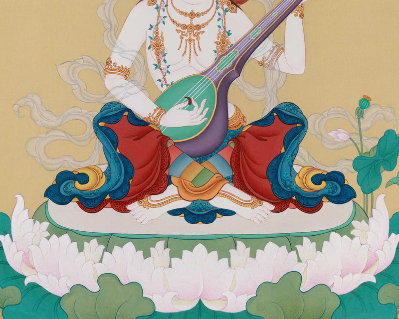 Exclusive Goddess Saraswoti Thangka | A Portrait of Divine Wisdom