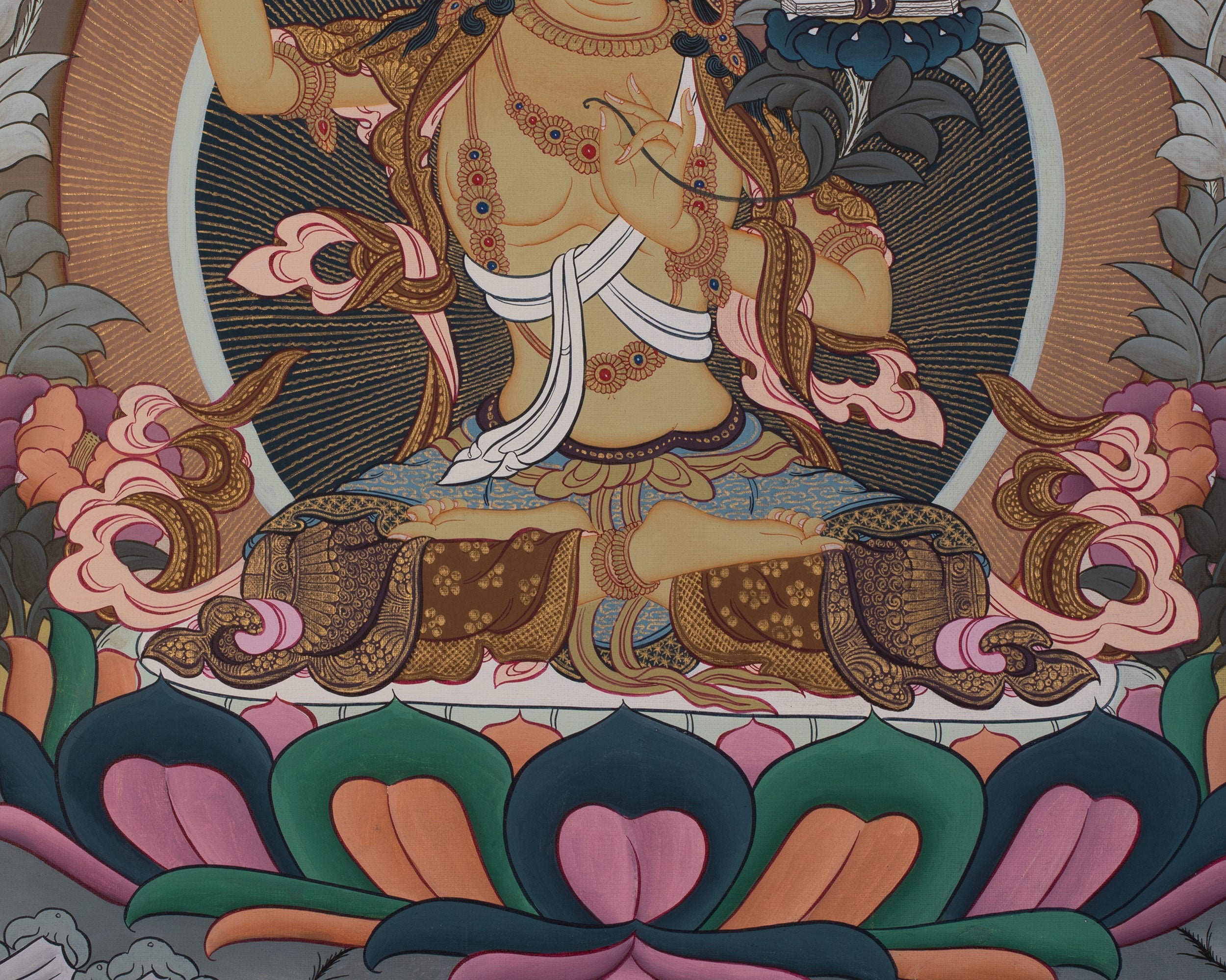 Manjushri Thanka | Tibetan Bodhisattva with Flaming Sword of Wisdom