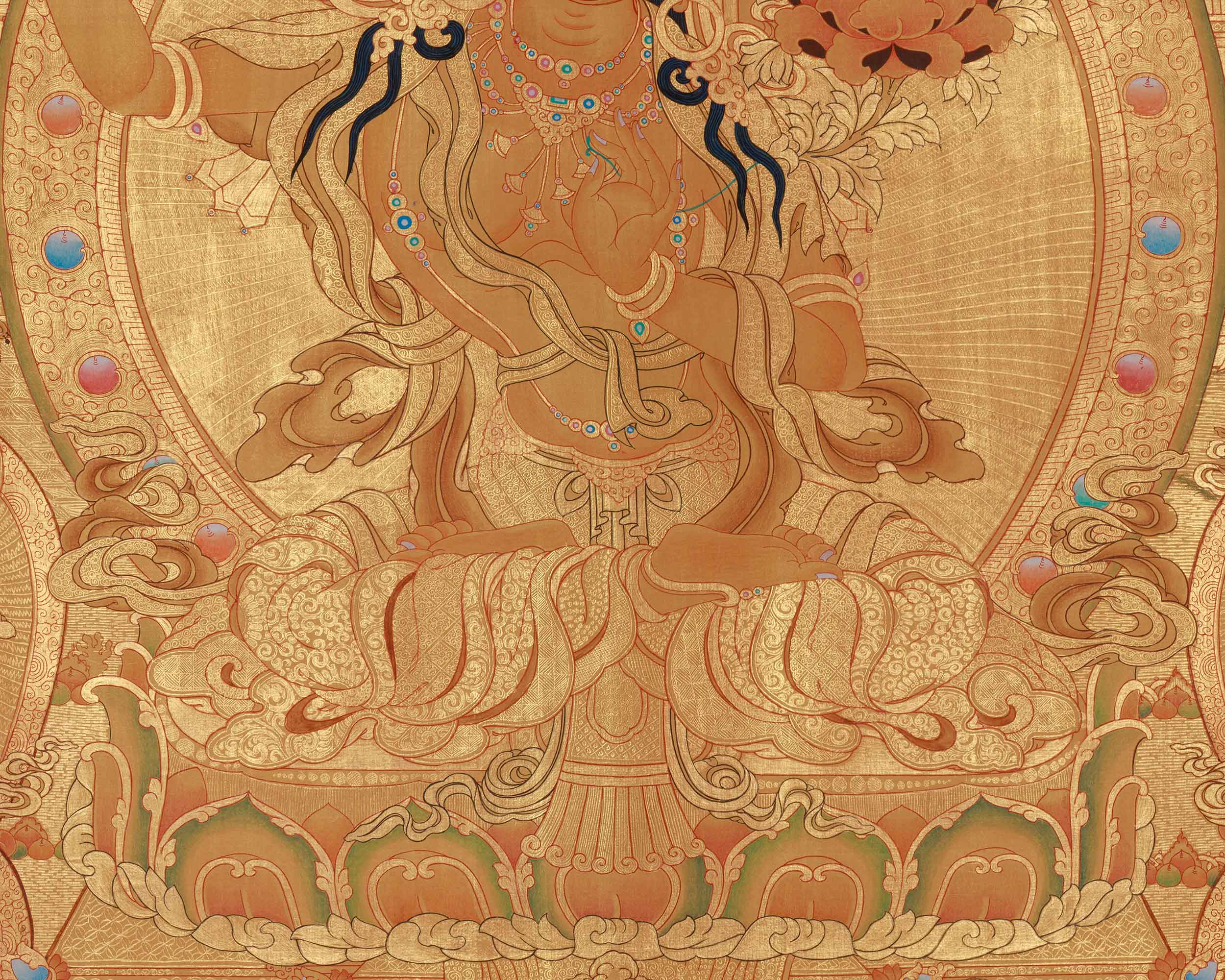 Majushri, Wisdom Buddha Thangka | A Spiritual Masterpiece of Enlightenment in Glorious Gold