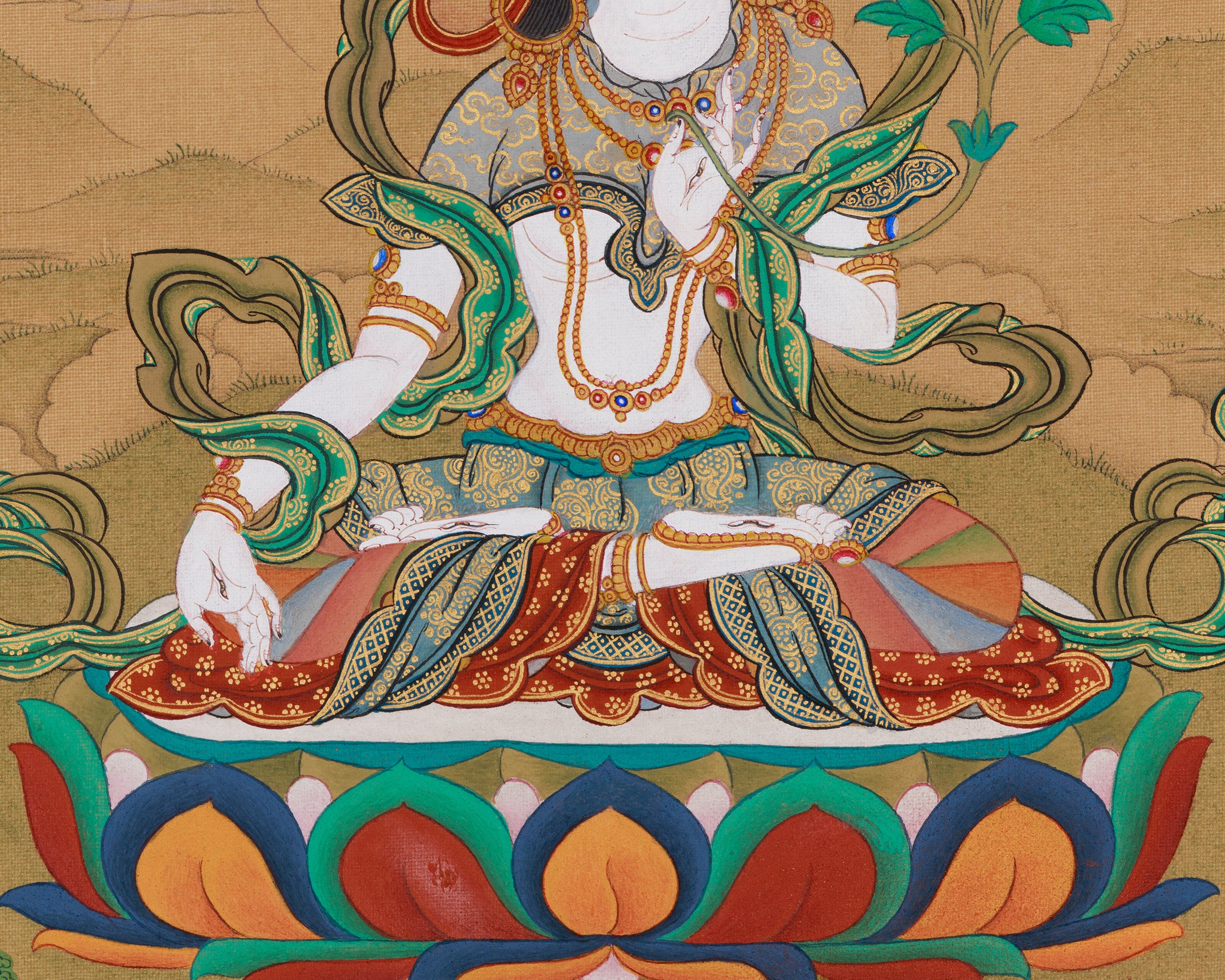 Traditional White Tara Thangka with Amitabha Buddha | Female Bodhisattva