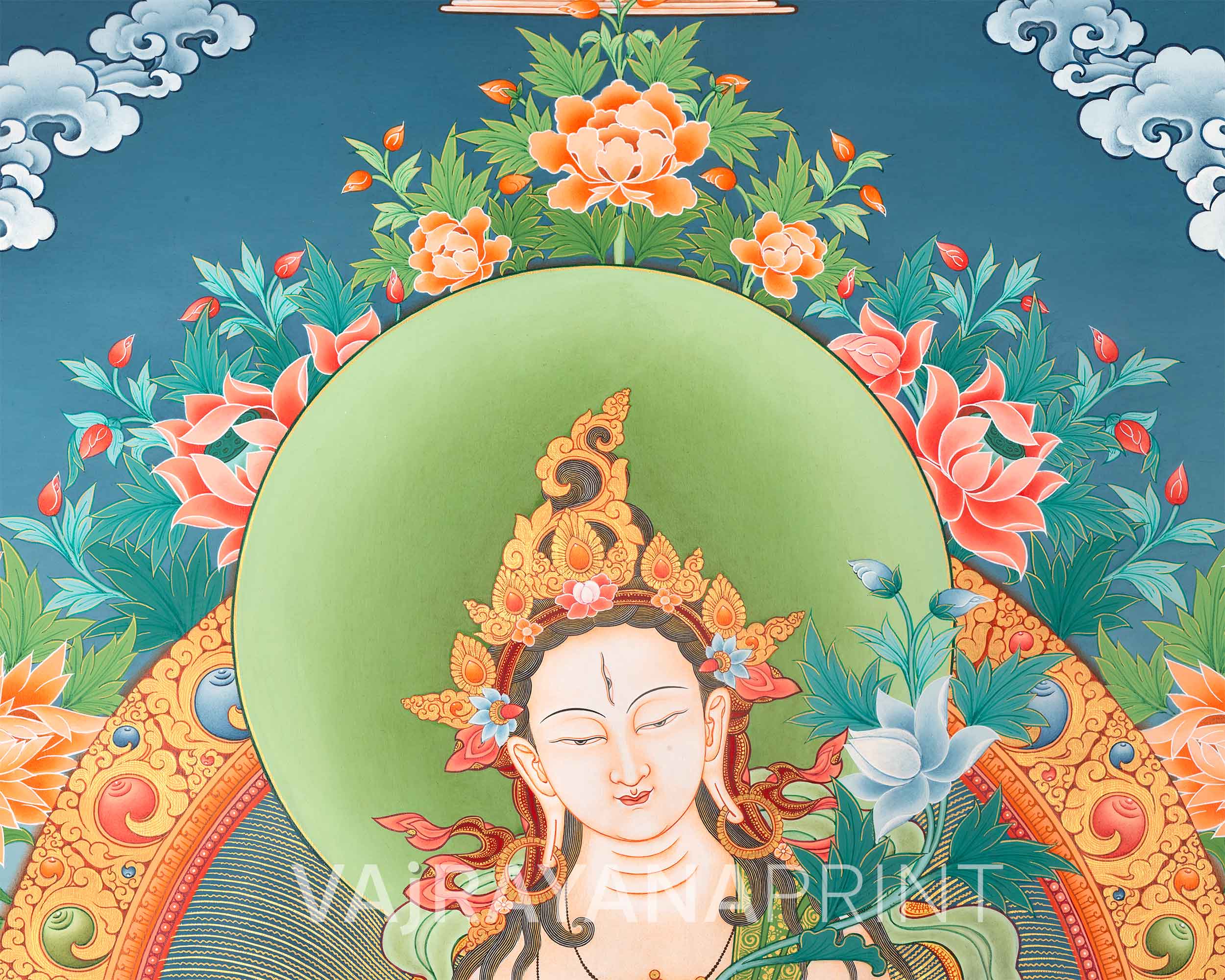 White Tara Devi Buddha On Paubha Print | White Tara The Deity Of Long Life, Health, Healing & Compassion