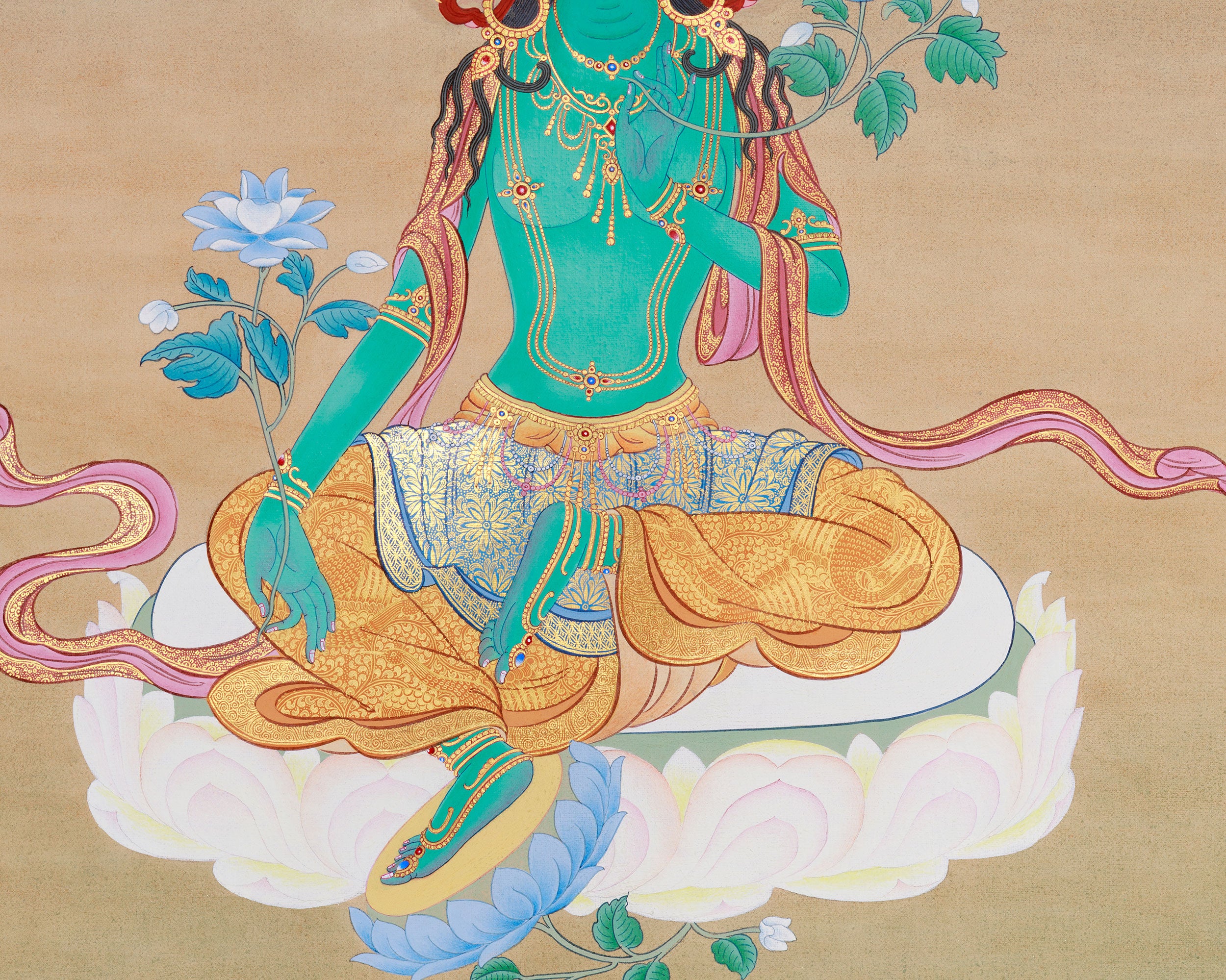 Green Tara Thangka For Meditation | Mother Tara Goddess | Buddhist Wall Decors