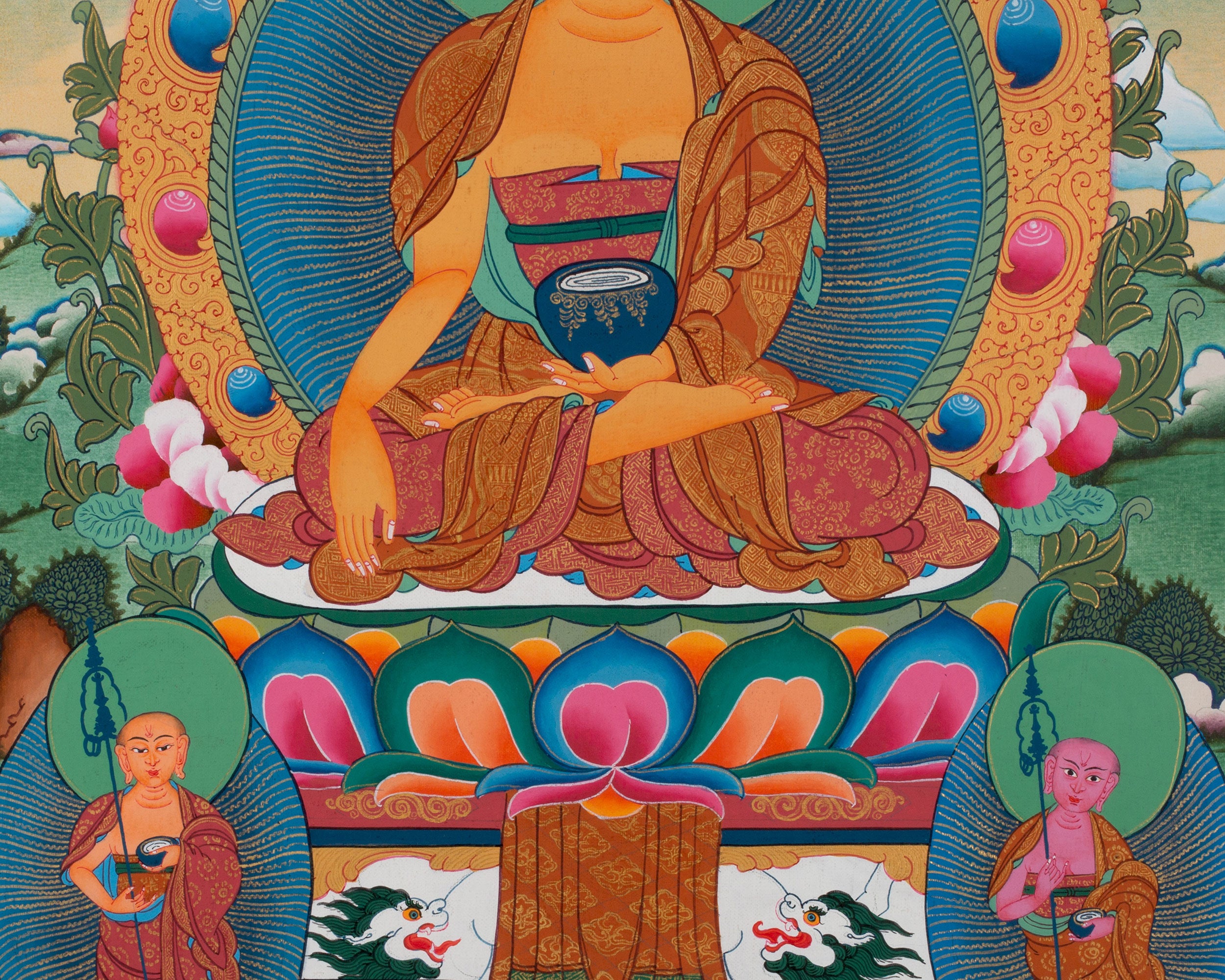 Shakyamuni Buddha with Five Dhyani Buddhas | Tibetan Art of Awakening and Compassion